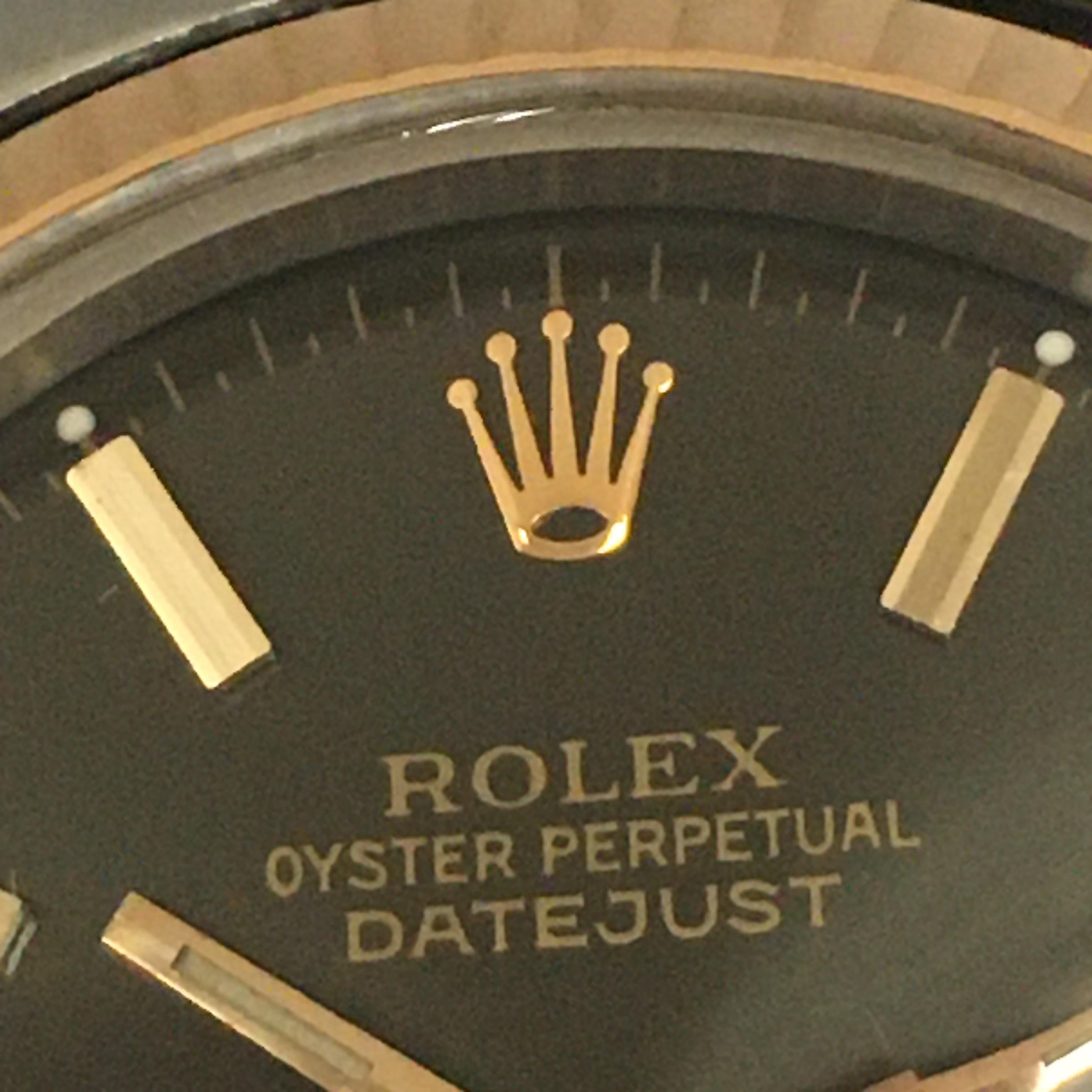 1974 Gent's Rolex Date Just Khanjar Black خنجر Dial 18K Two Tone Watch Ref 1603 In Fair Condition For Sale In Santa Monica, CA