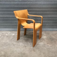 Gijs Bakker Castelijn, 5 fauteuils empilables en bois cintré à rayures rares, 1974