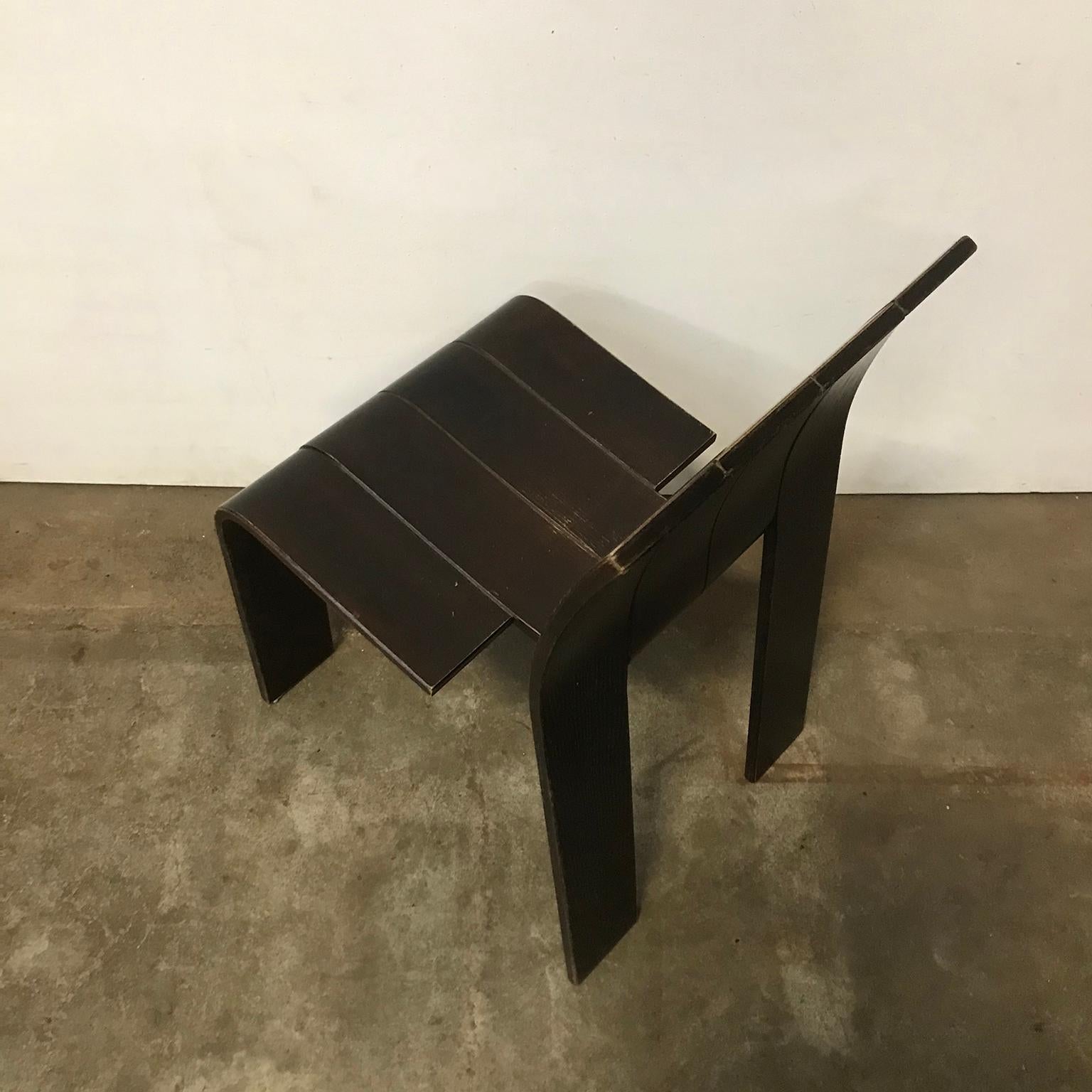 1974, Gijs Bakker, Castelijn, Brown Varnished Stackable Bended Wood Strip Chairs 5