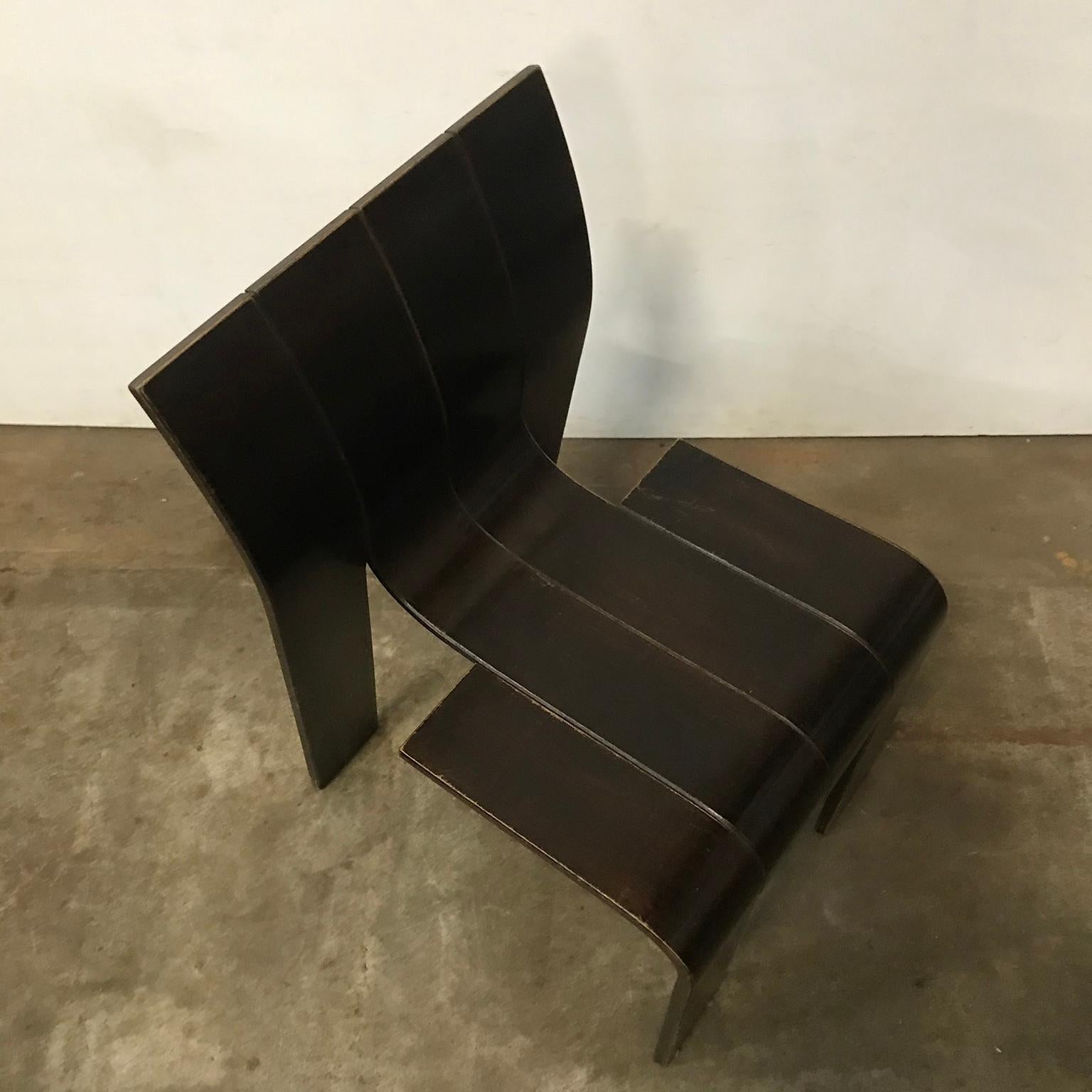 1974, Gijs Bakker, Castelijn, Brown Varnished Stackable Bended Wood Strip Chairs 9