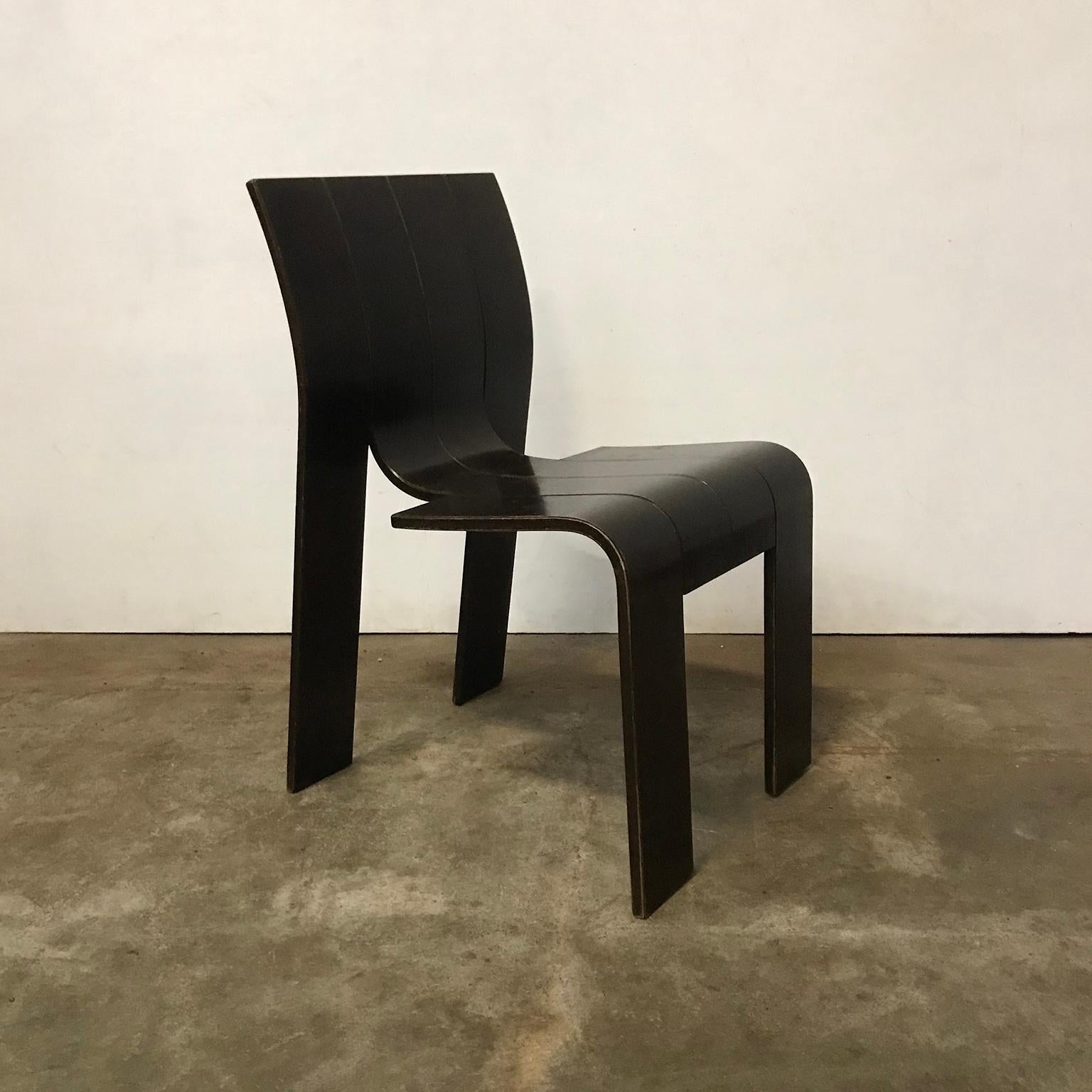 1974, Gijs Bakker, Castelijn, Brown Varnished Stackable Bended Wood Strip Chairs In Good Condition In Amsterdam IJMuiden, NL