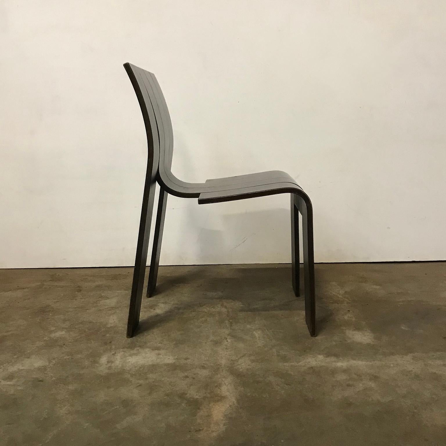 Plywood 1974, Gijs Bakker, Castelijn, Brown Varnished Stackable Bended Wood Strip Chairs