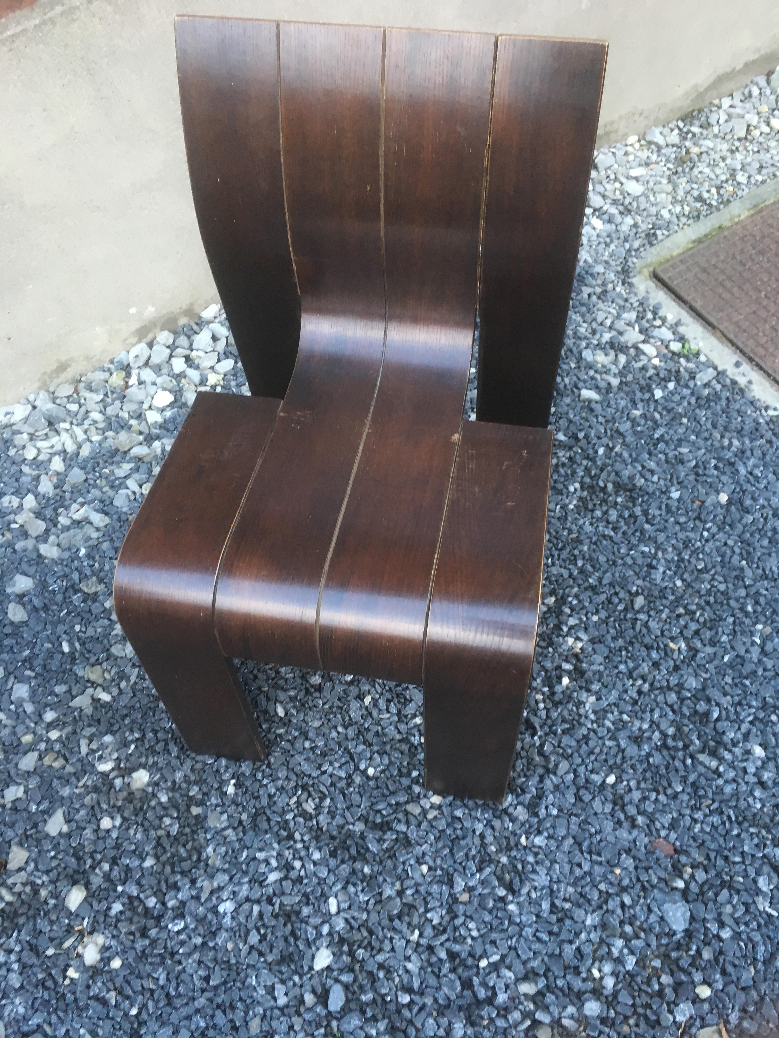 Late 20th Century 1974, Gijs Bakker, Castelijn, four Stackable Bended Wood Strip Chair