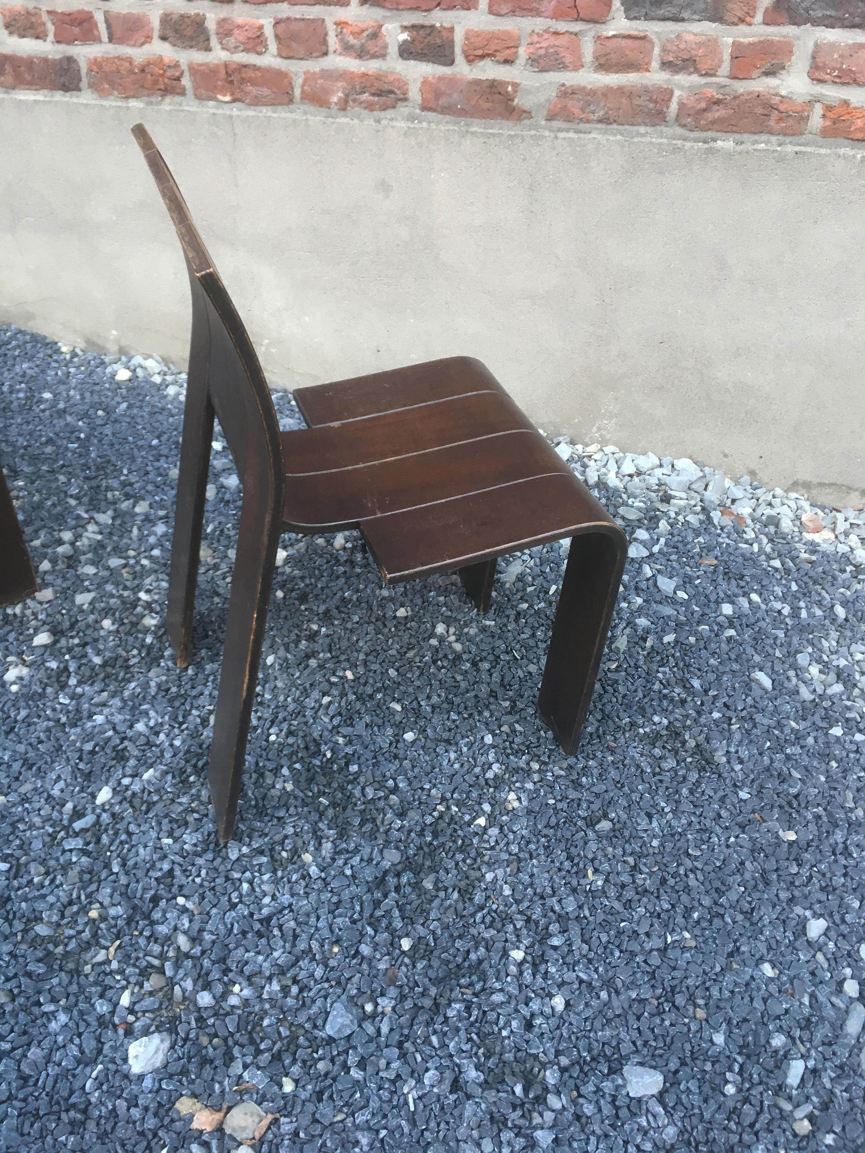 1974, Gijs Bakker, Castelijn, four Stackable Bended Wood Strip Chair 1