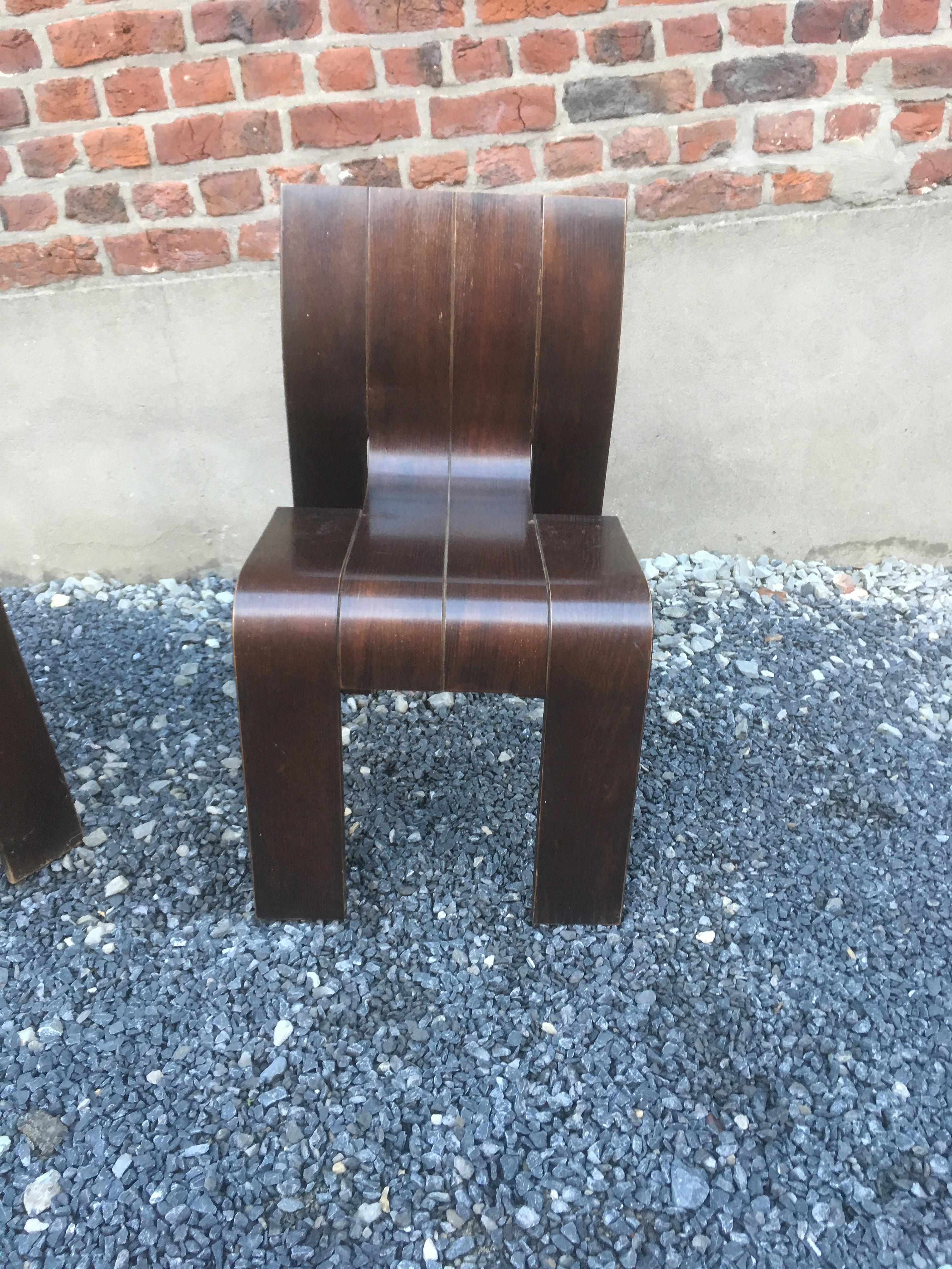 1974, Gijs Bakker, Castelijn, four Stackable Bended Wood Strip Chair 2