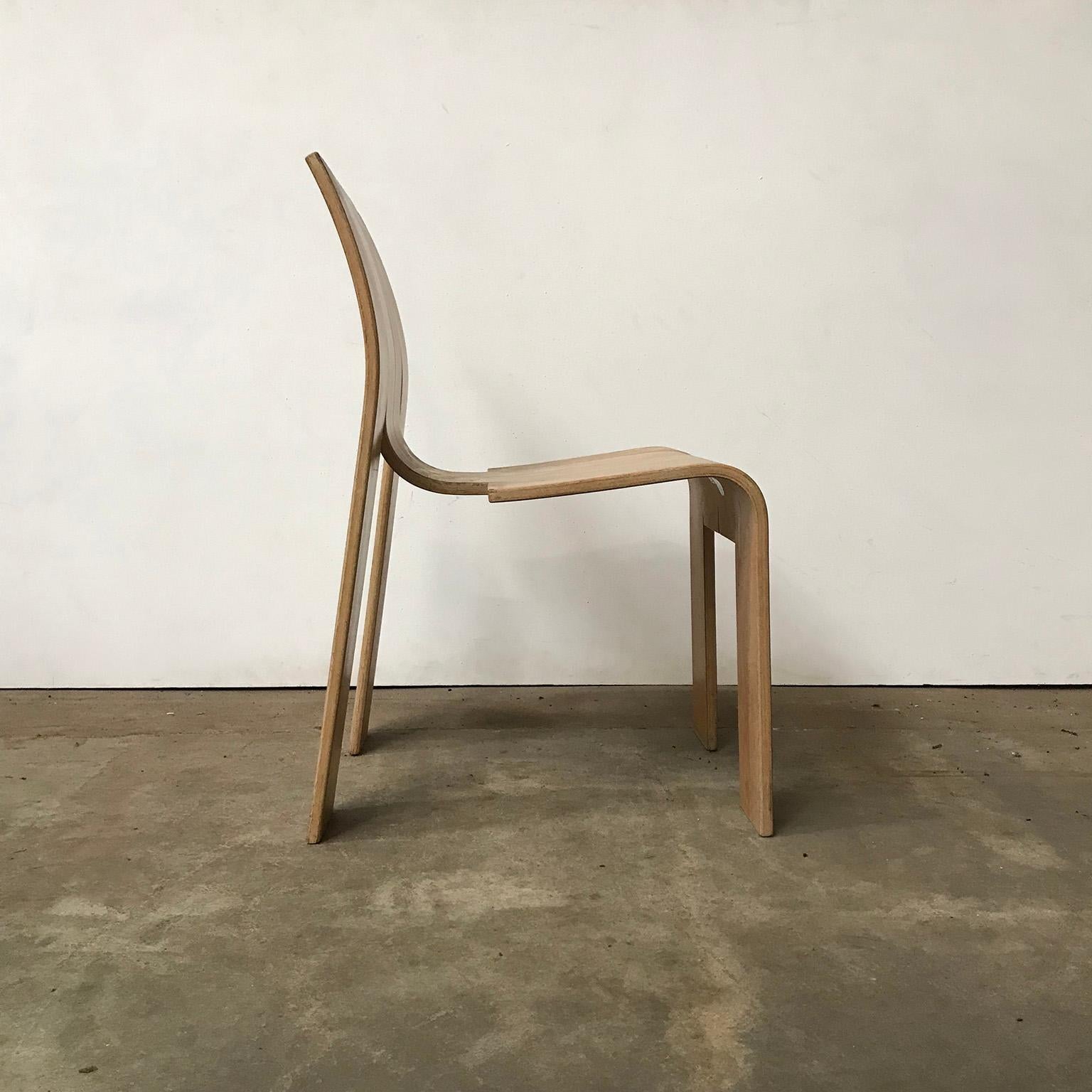 Mid-Century Modern 1974, Gijs Bakker, Castelijn, Varnished Stackable Bended Wood Strip Chair