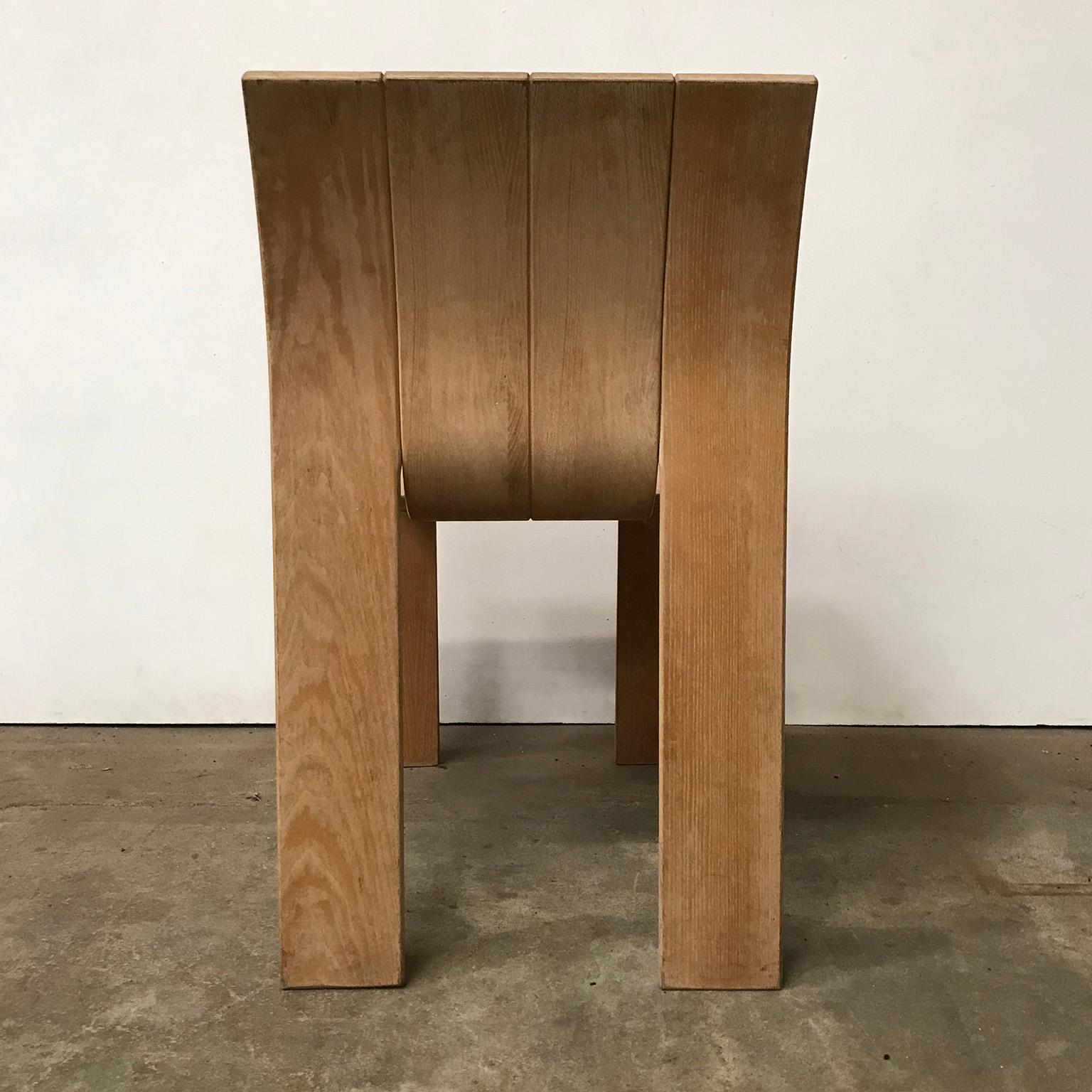 1974, Gijs Bakker, Castelijn, Varnished Stackable Bended Wood Strip Chair In Good Condition In Amsterdam IJMuiden, NL