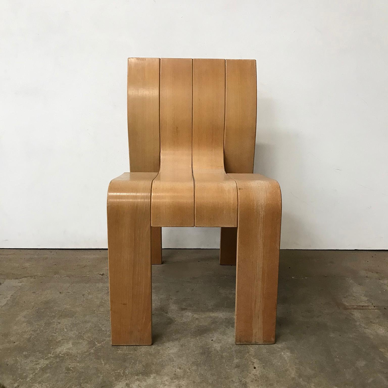 Late 20th Century 1974, Gijs Bakker, Castelijn, Varnished Stackable Bended Wood Strip Chair