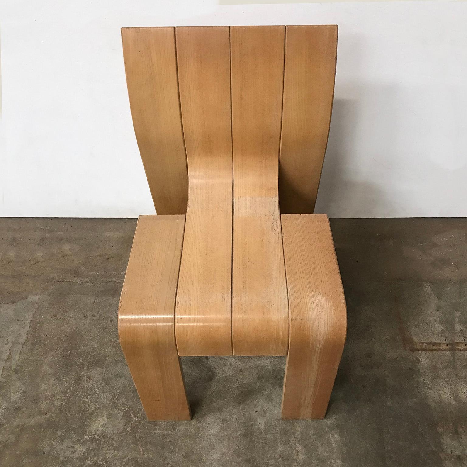 1974, Gijs Bakker, Castelijn, Varnished Stackable Bended Wood Strip Chair 1