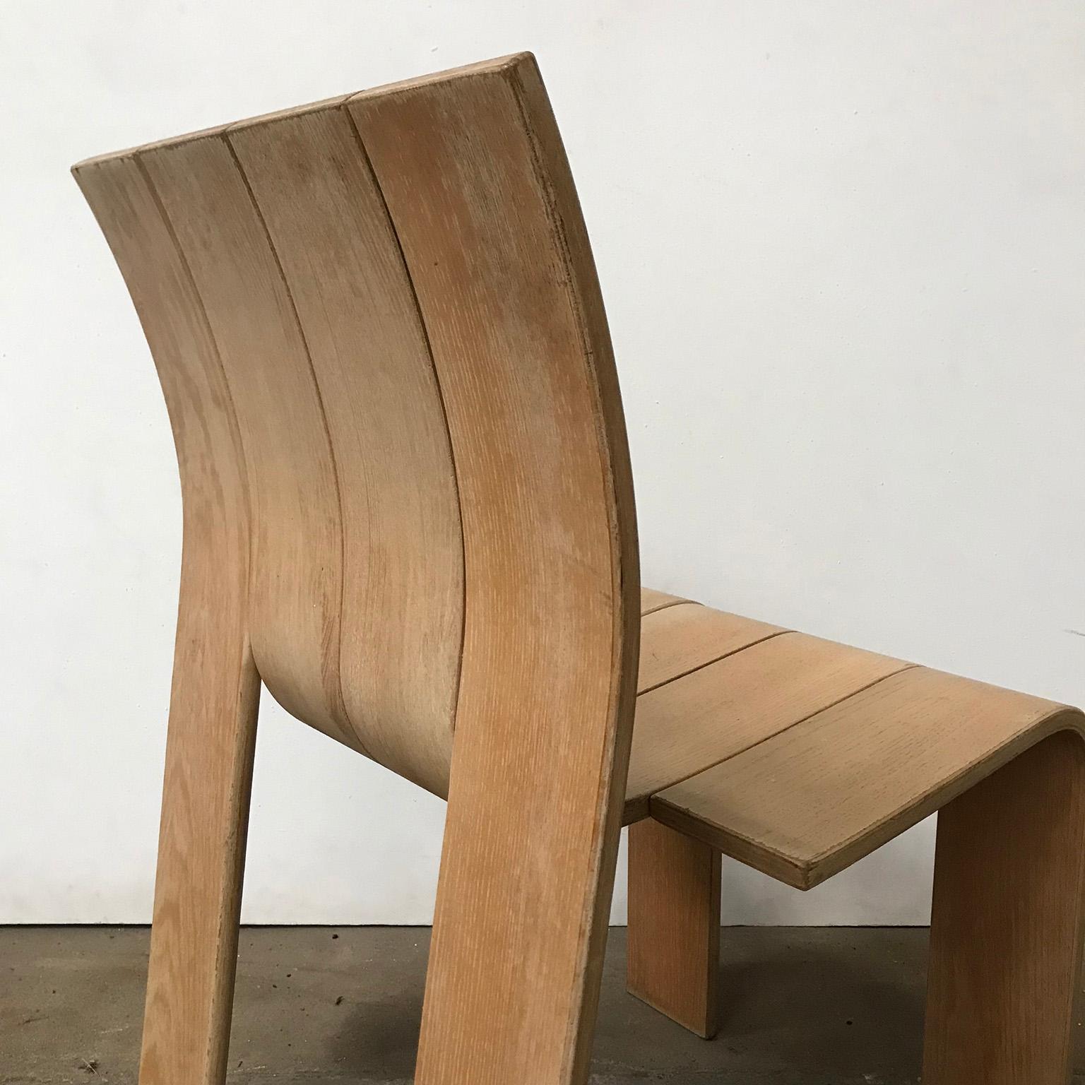 1974, Gijs Bakker, Castelijn, Varnished Stackable Bended Wood Strip Chair 2