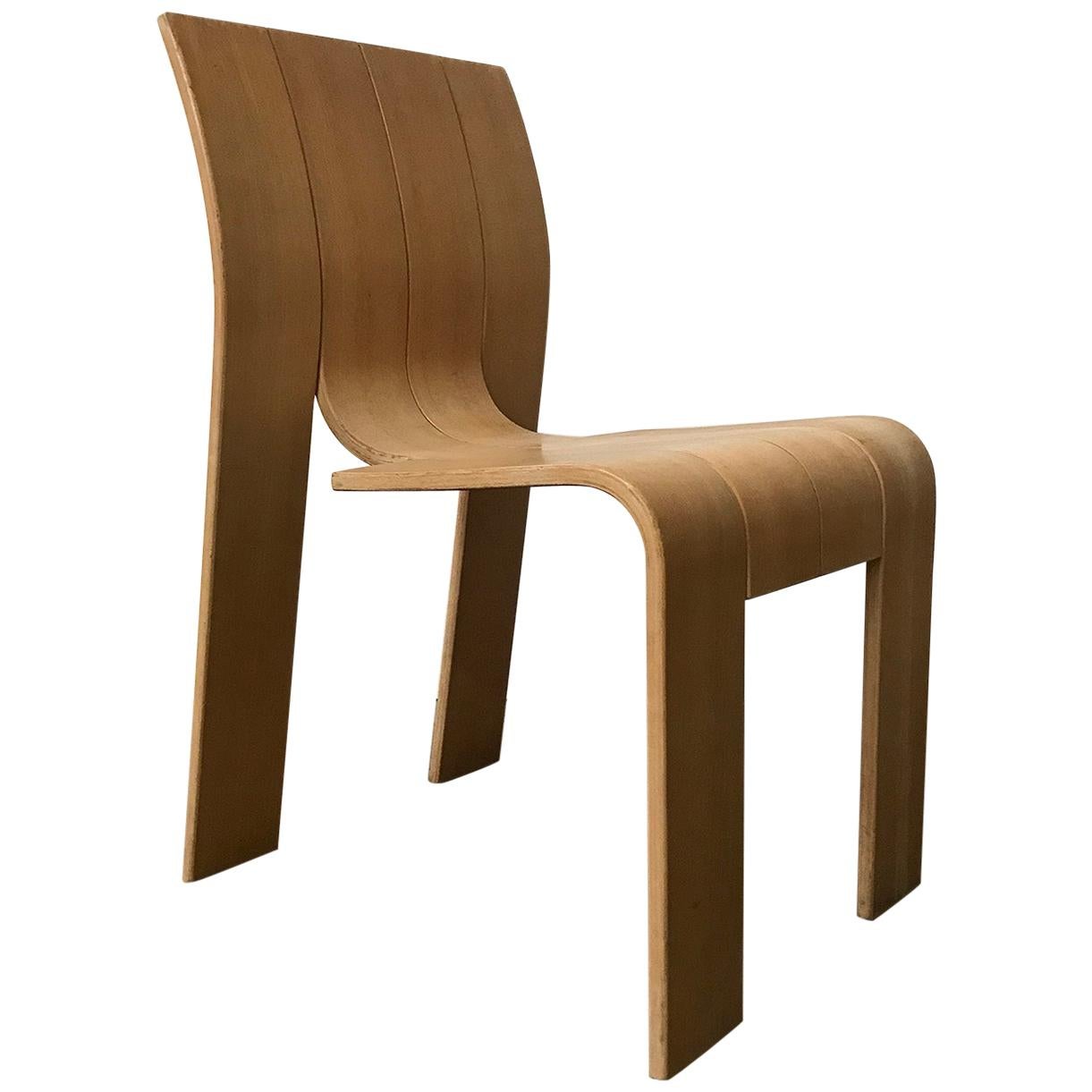 1974, Gijs Bakker, Castelijn, Varnished Stackable Bended Wood Strip Chair