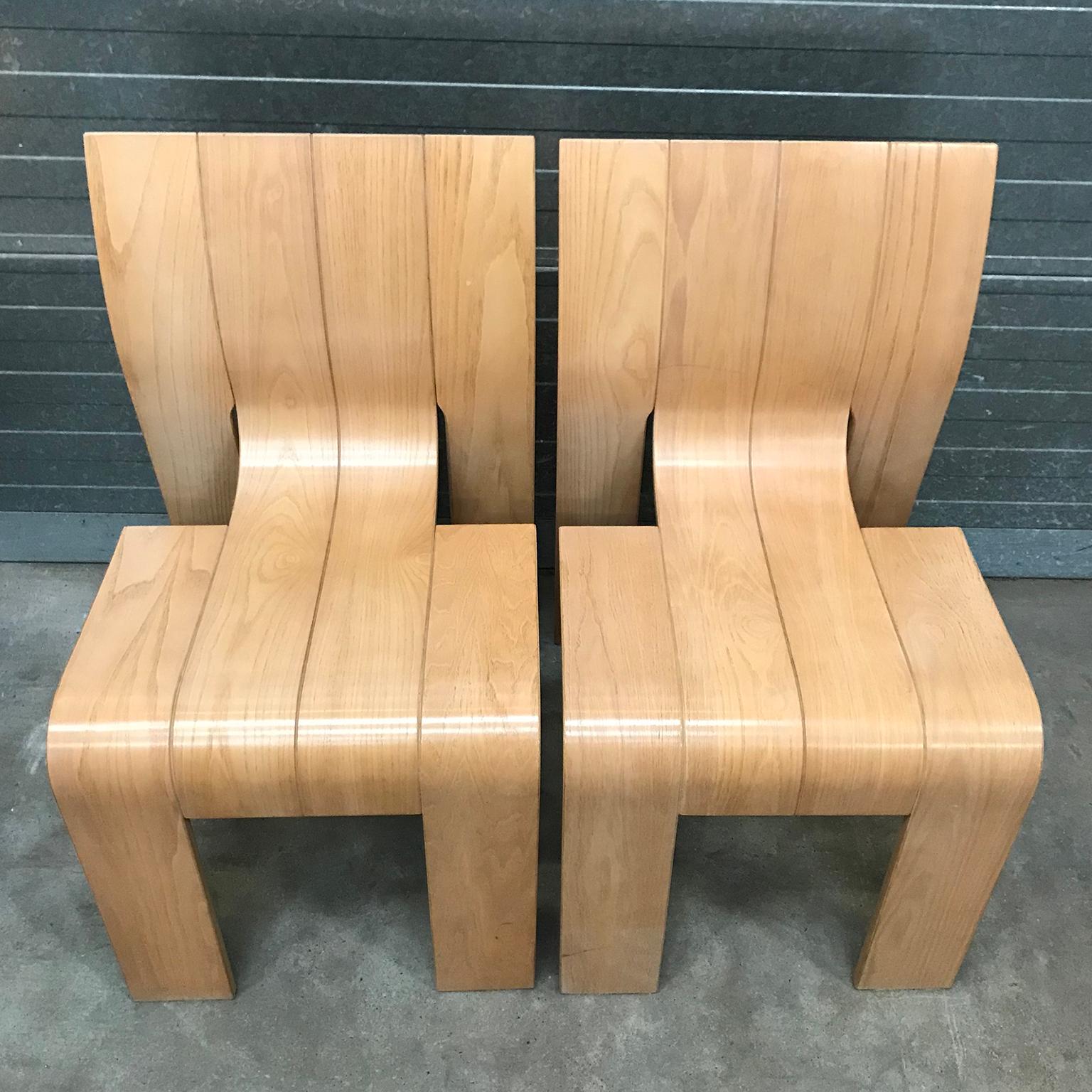 1974, Gijs Bakker for Castelijn, Set of Stackable Bended Wood Strip Chairs For Sale 3