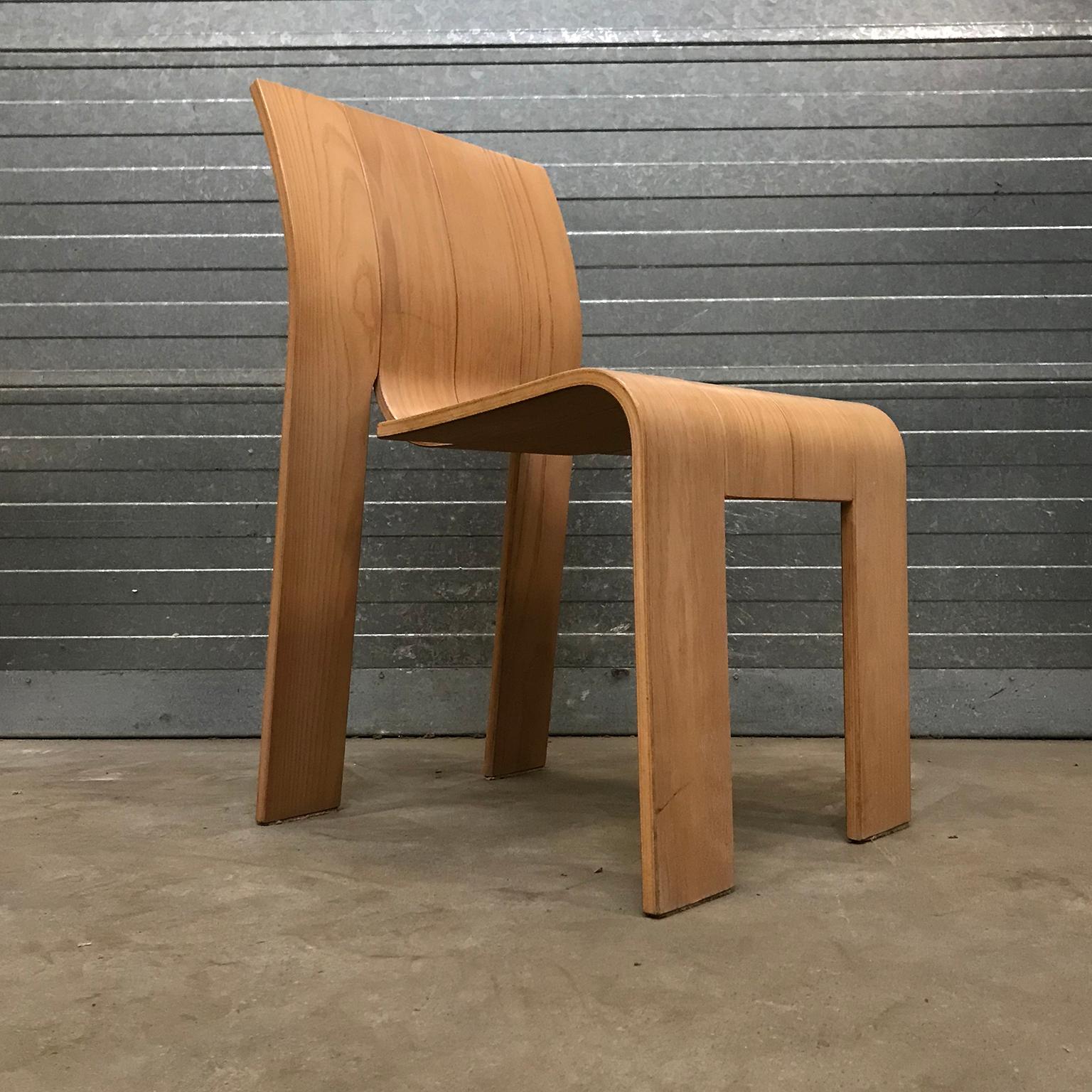 Mid-Century Modern 1974, Gijs Bakker for Castelijn, Set of Stackable Bended Wood Strip Chairs For Sale