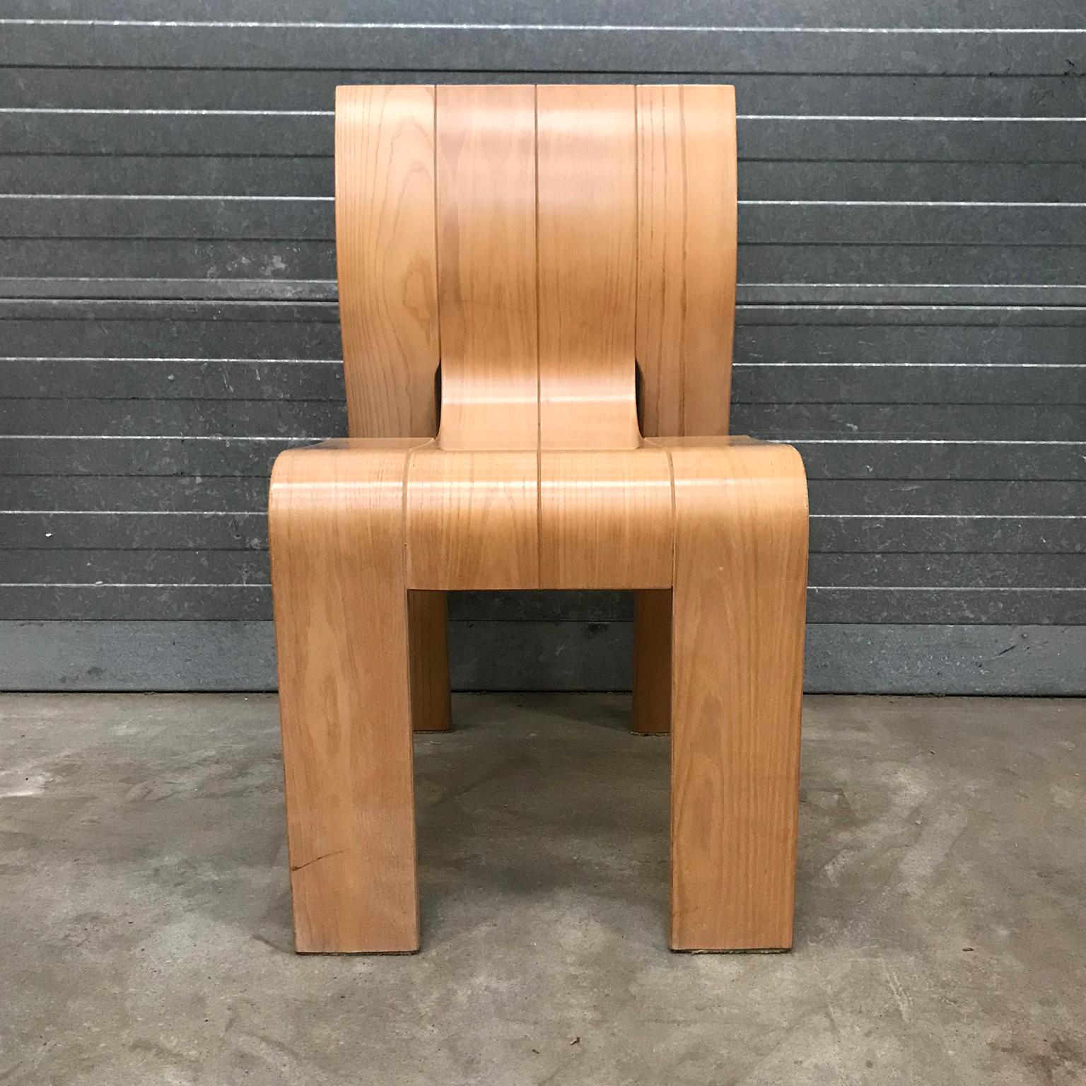 1974, Gijs Bakker for Castelijn, Set of Stackable Bended Wood Strip Chairs For Sale 1