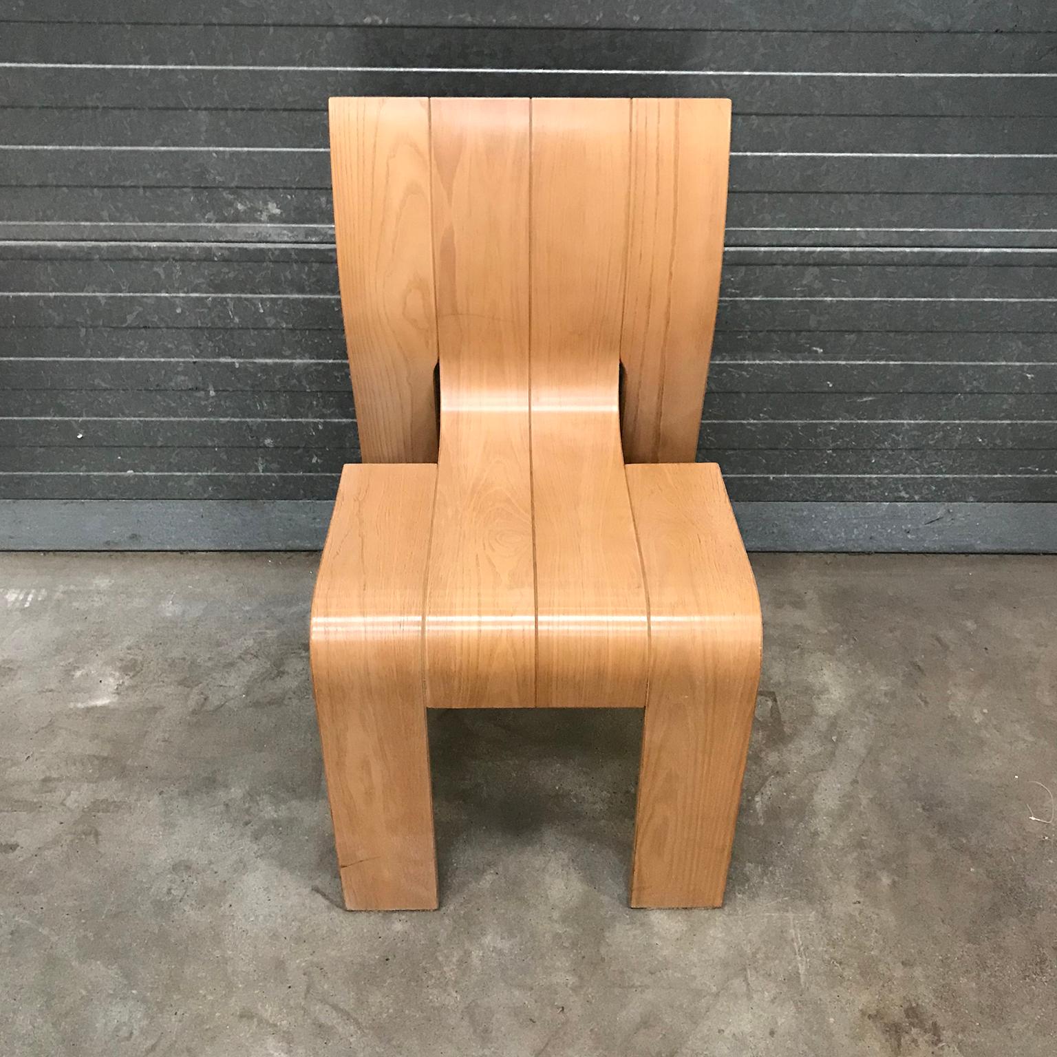 1974, Gijs Bakker for Castelijn, Set of Stackable Bended Wood Strip Chairs For Sale 2