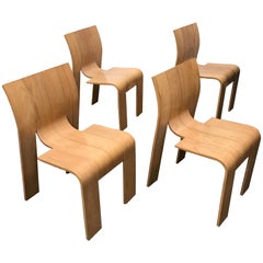 1974, Gijs Bakker for Castelijn, Set of Stackable Bended Wood Strip Chairs