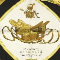 1974 Hermès Black “Springs” by Philippe Ledoux 90cm Silk Twill Scarf