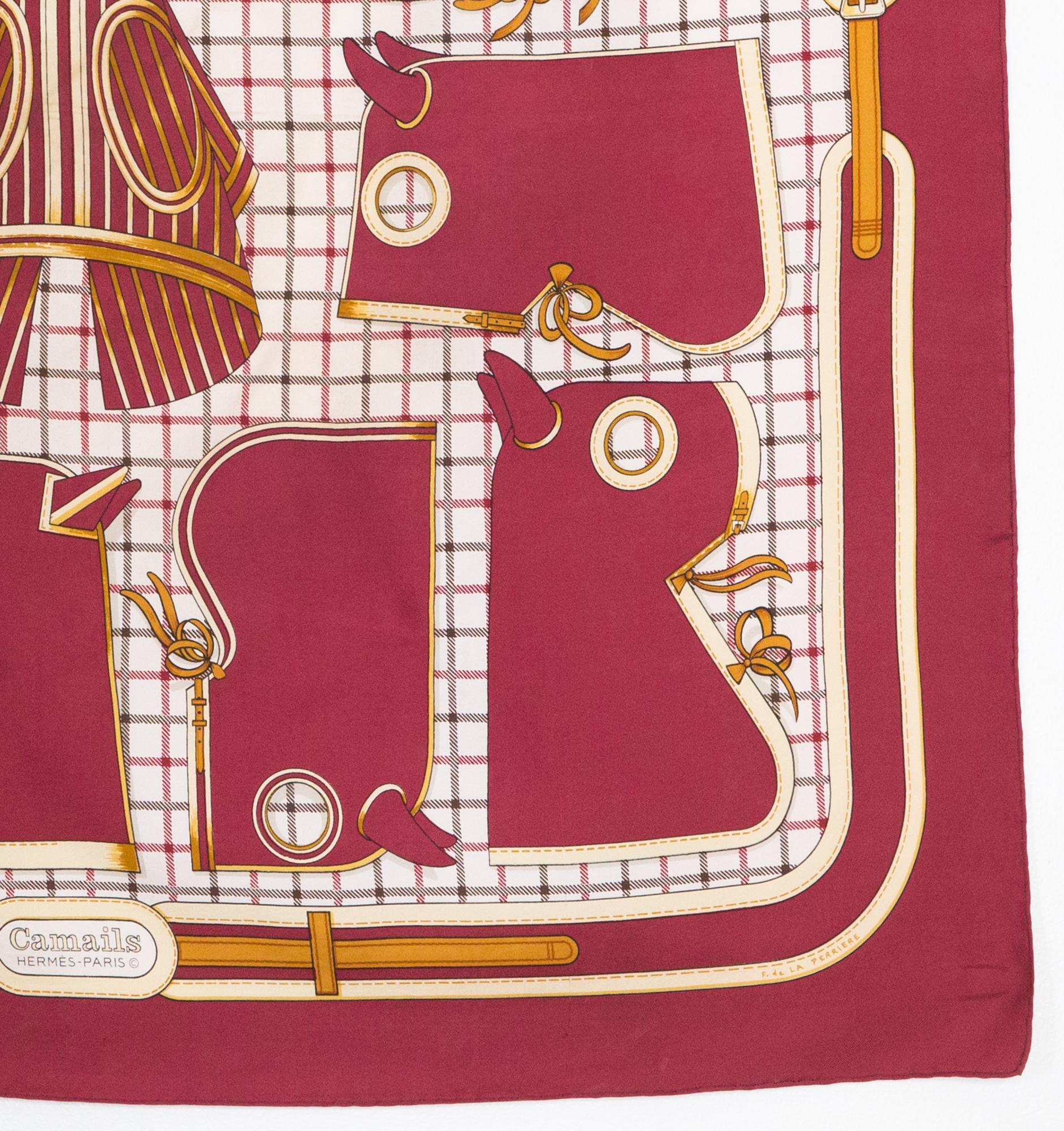 1974 Hermes Camails Designed by F. de la Perriere Silk Scarf In Good Condition For Sale In Paris, FR
