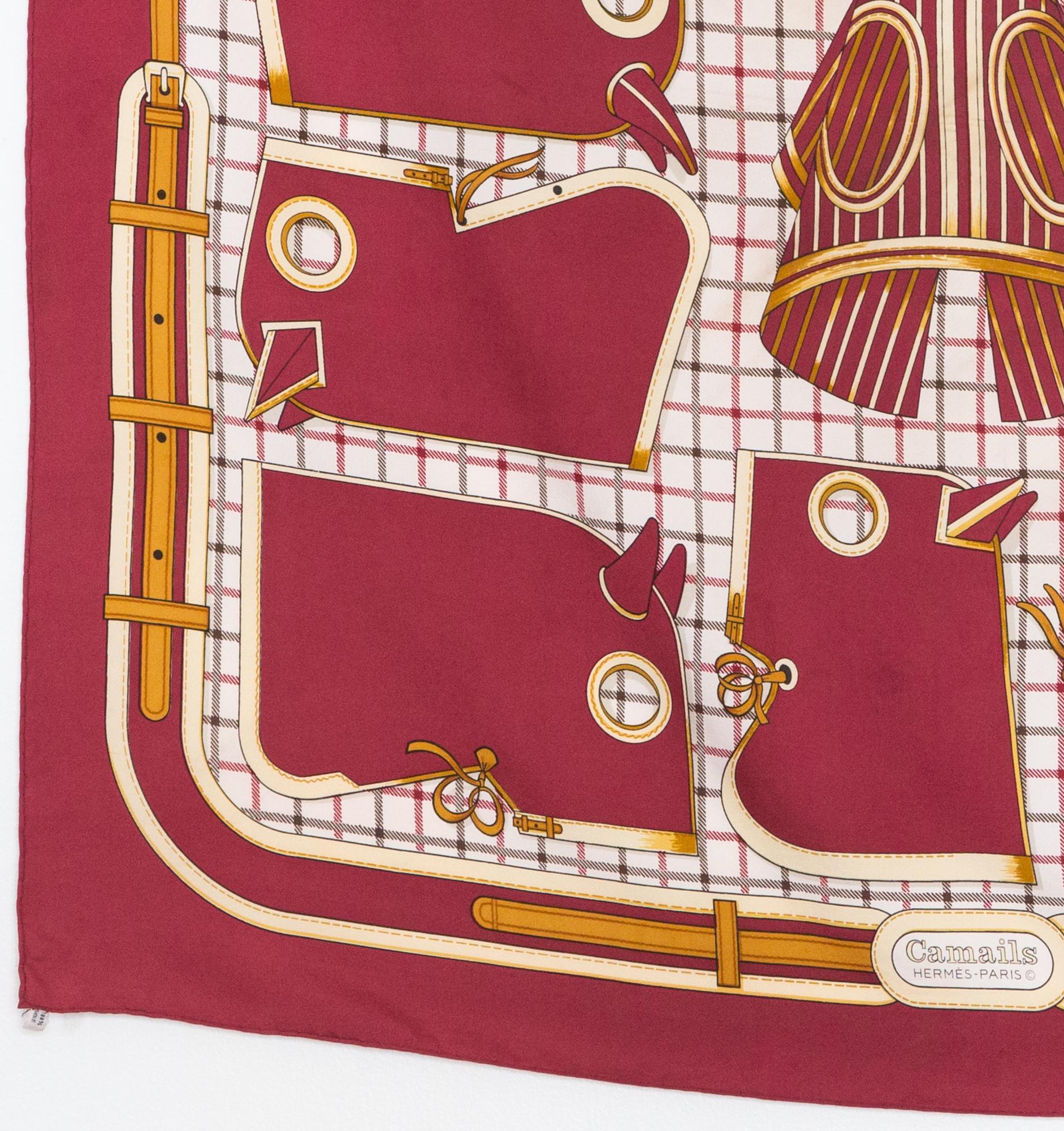 Pink 1974 Hermes Camails Designed by F. de la Perriere Silk Scarf For Sale