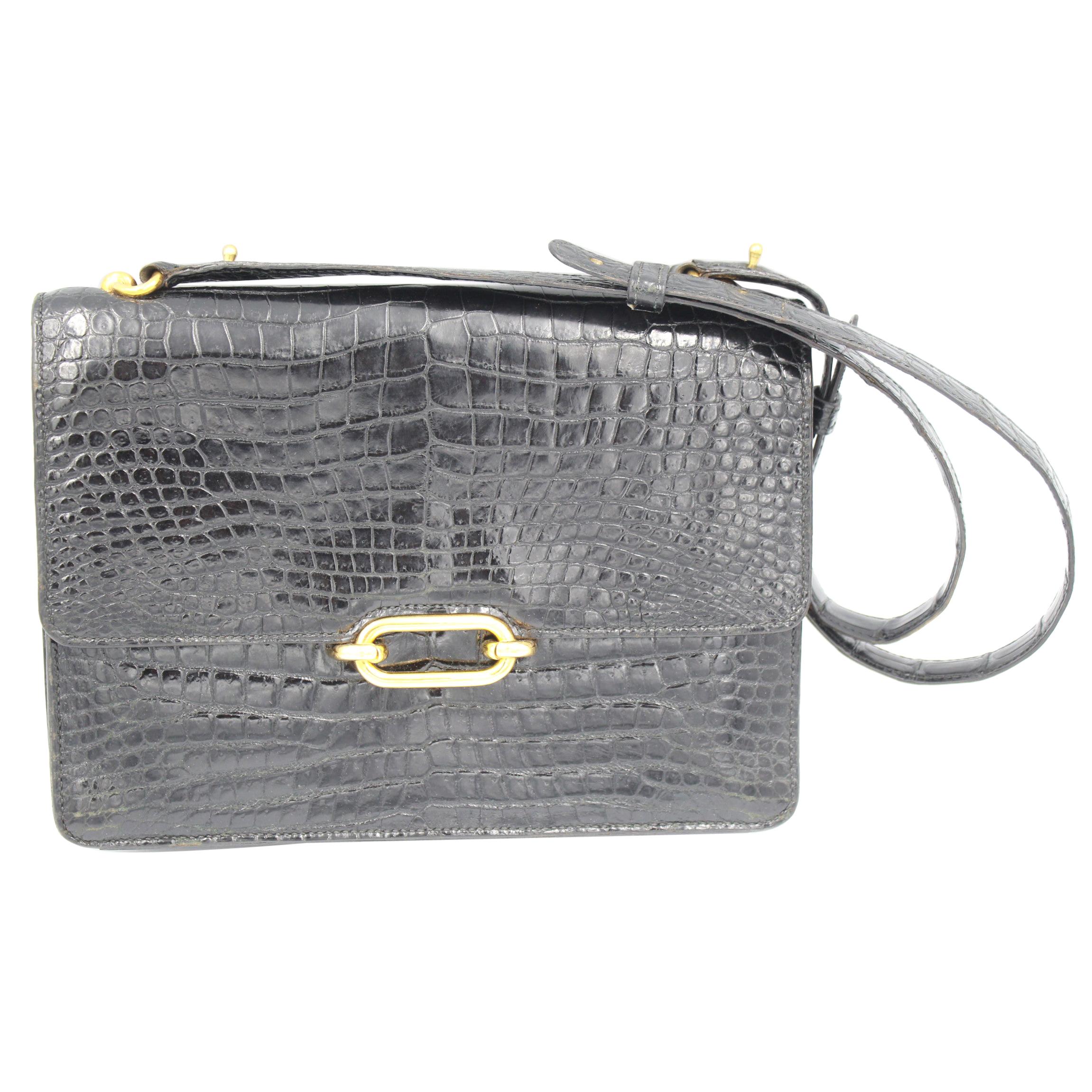 1974 Hermes Fonsbelle Black Crocodile Purse / Bag  For Sale