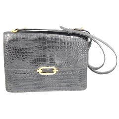 Retro 1974 Hermes Fonsbelle Black Crocodile Purse / Bag 