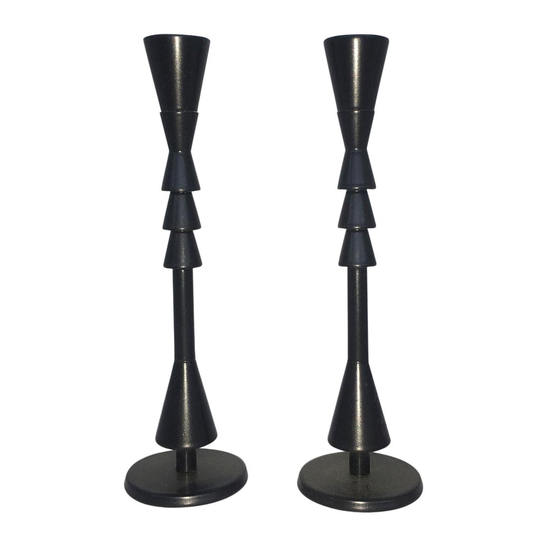 1974 Italy Ugo La Pietra Black Bronze Abstract Sculpture Ad Arte Candleholders