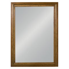 1974 Modern Wall Mirror by Thomasville Rectangular Oak Frame Brass Plated Detail