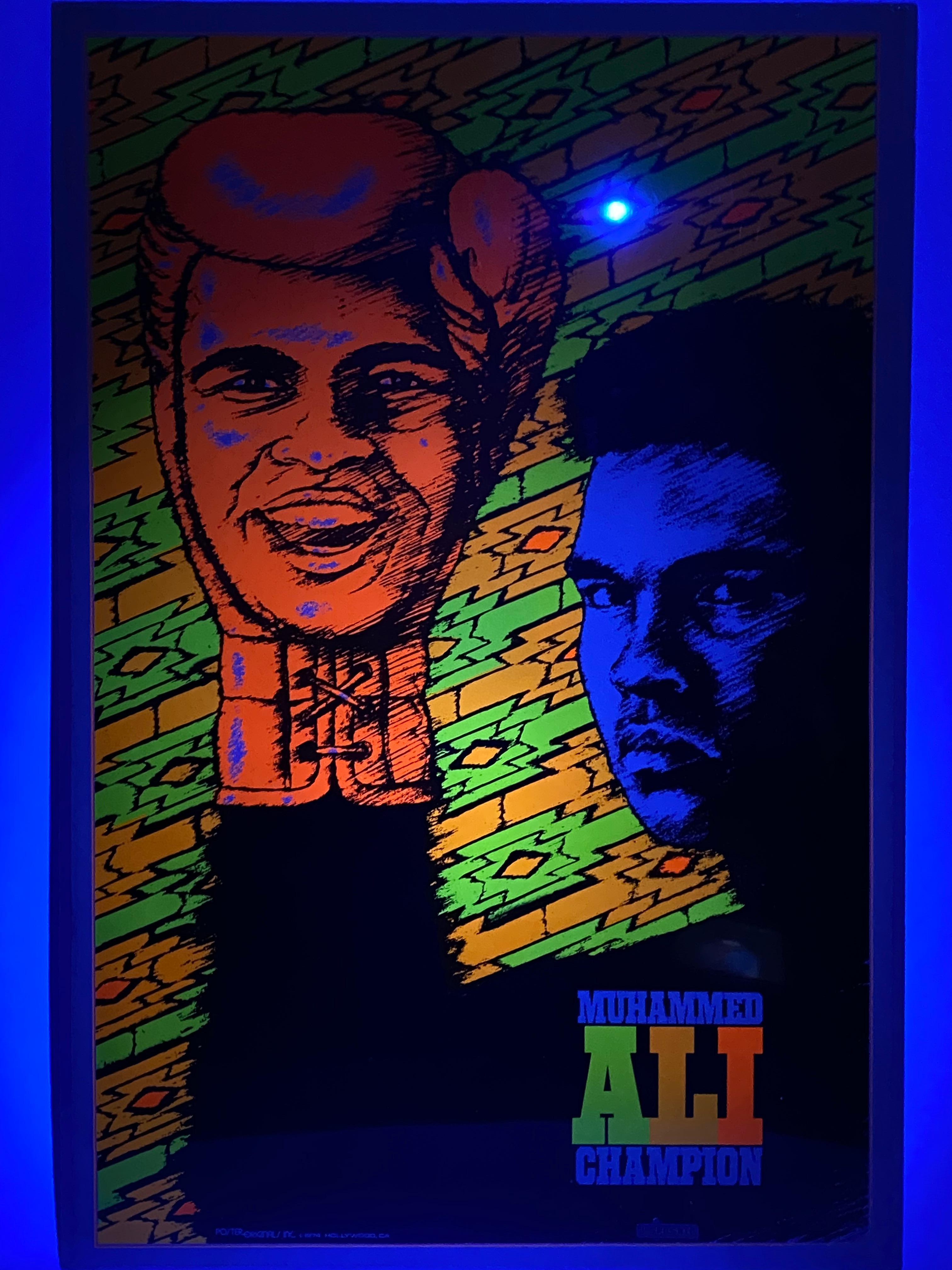 1974 Muhammed Ali Champion Black Light Poster For Sale 8