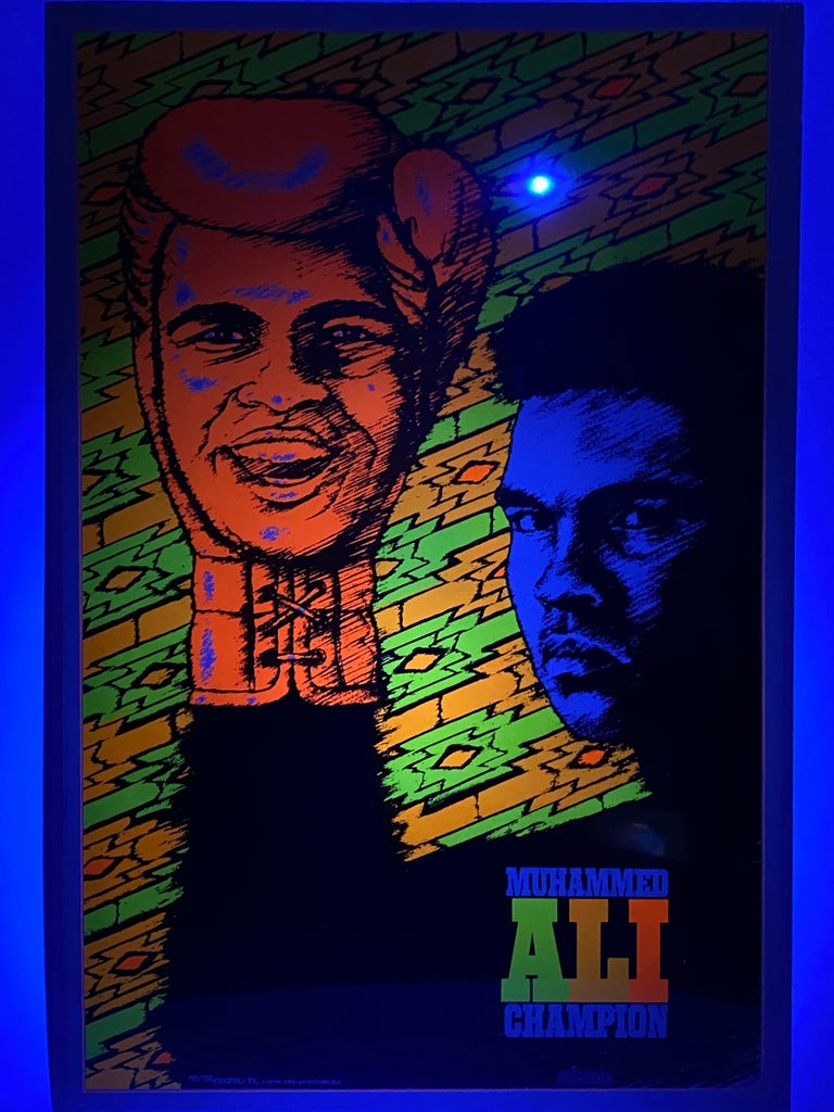 1974 Muhammed Ali Champion Black Light Poster For Sale 10