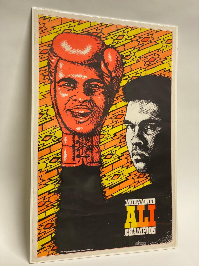 Post-Modern 1974 Muhammed Ali Champion Black Light Poster For Sale