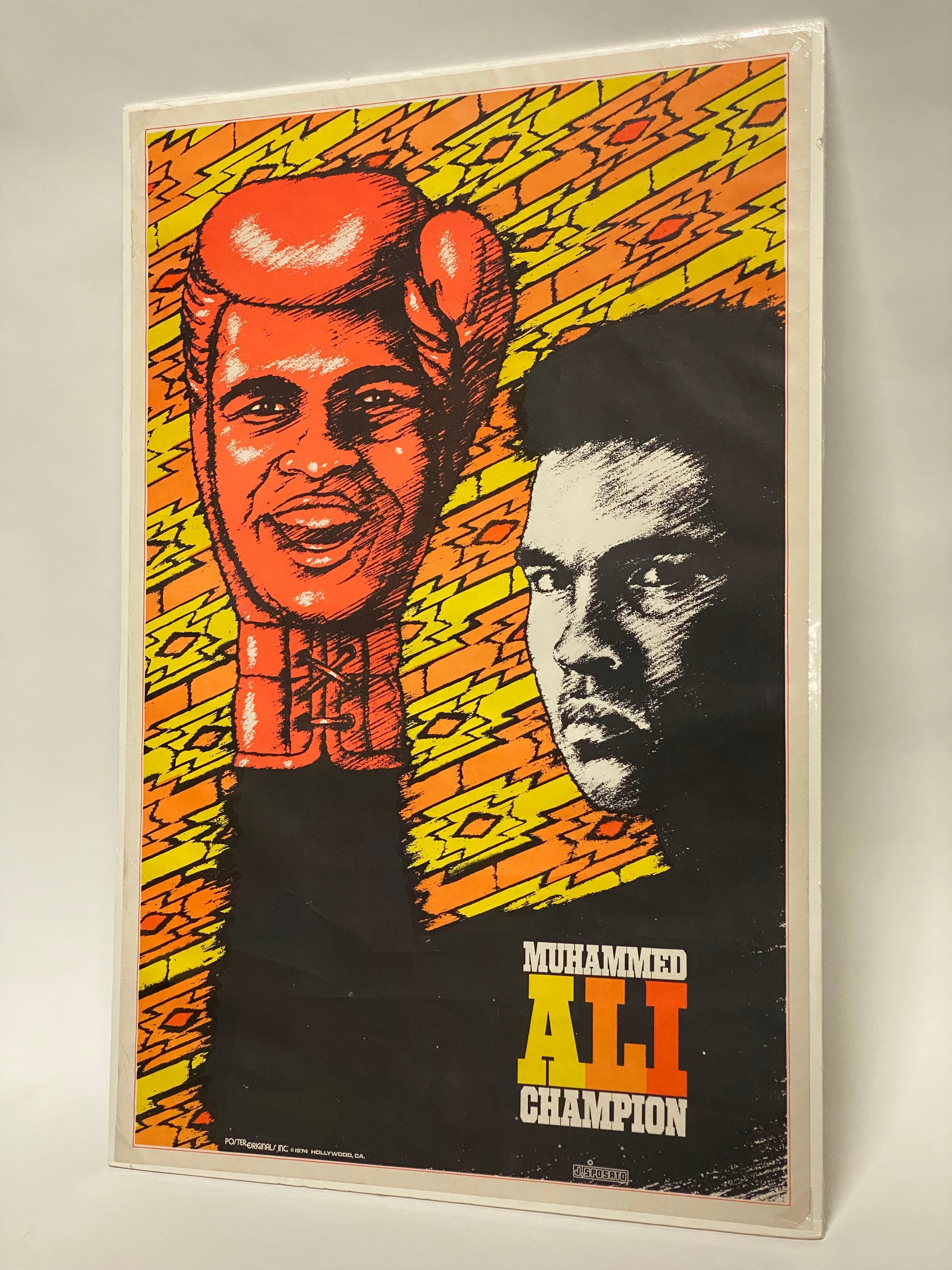 Américain Affiche noire « Muhammed Ali Champion » de 1974 en vente