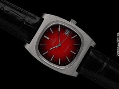 1974 Omega Geneve Vintage Mens TV Shaped Watch with Porsche Red Vignette Dial