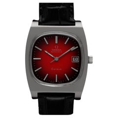 1974 Omega Geneve Orologio d'epoca da uomo a forma di televisore con quadrante rosso Porsche