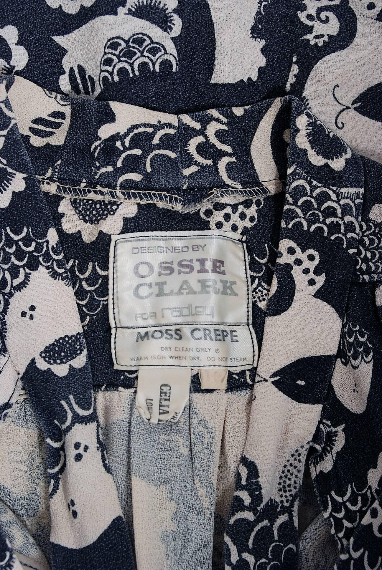 1974 Ossie Clark Novelty Serpent Snake Celia Birtwell Print Crepe Tie-Belt Dress 4