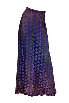 1974 Purple and Blue Sheer Satin Ombre Clover Kimono Jacket and Skirt Ensemble