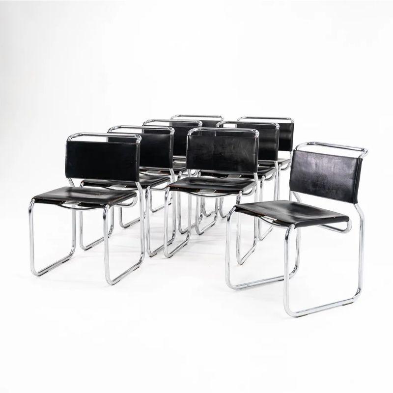1974 Ensemble de 8 chaises de salle à manger en cuir noir Nicos Zographos CH66 cantilever en vente 1