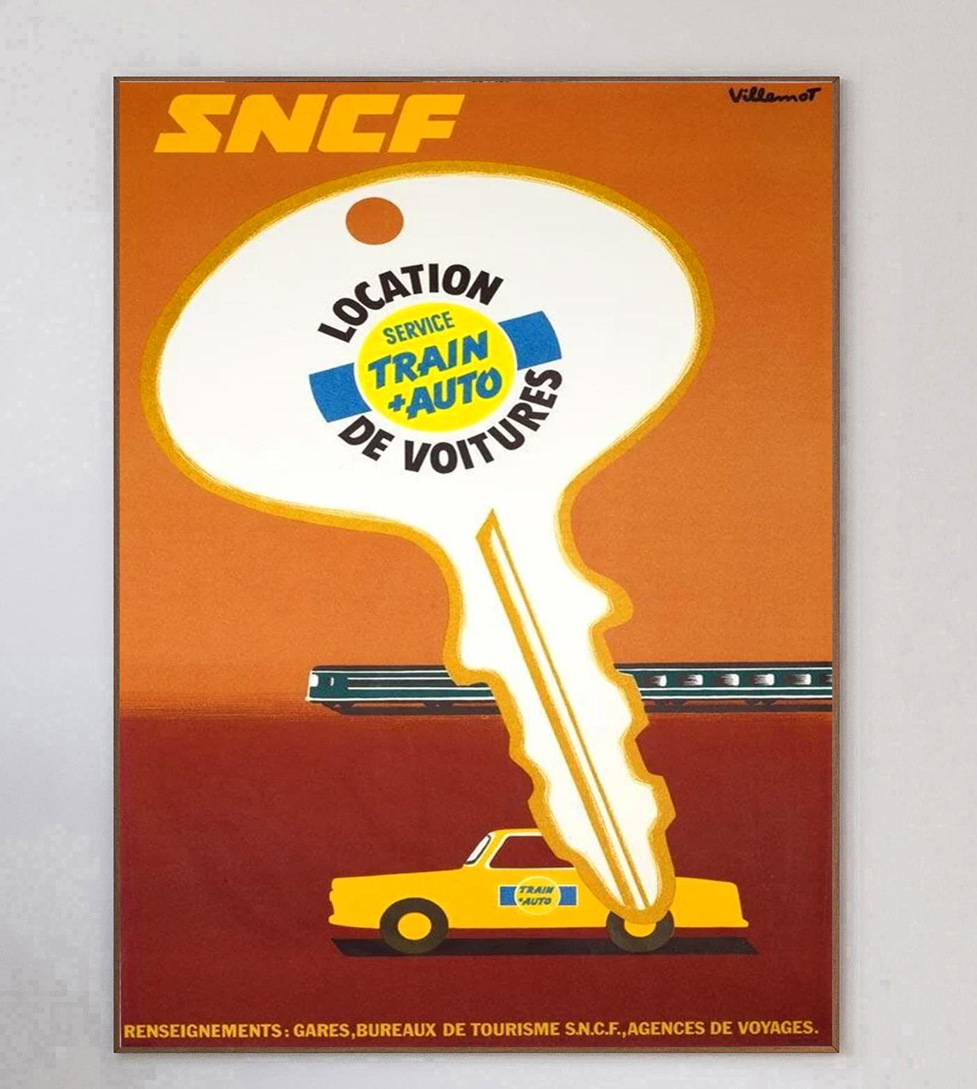 Français Affiche vintage d'origine Villemot, 1974 SNCF - Rail & Auto en vente