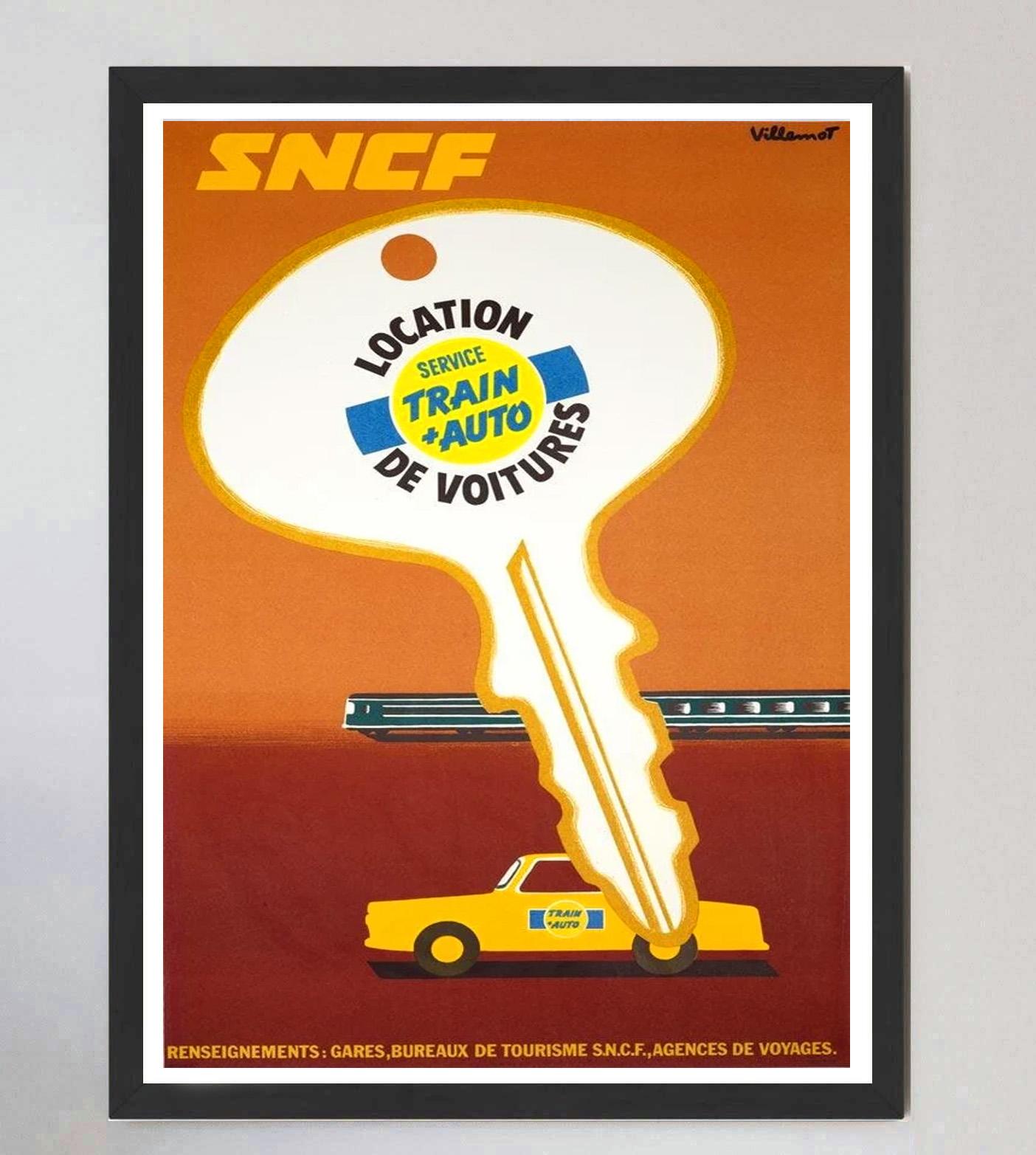 Affiche vintage d'origine Villemot, 1974 SNCF - Rail & Auto Bon état - En vente à Winchester, GB