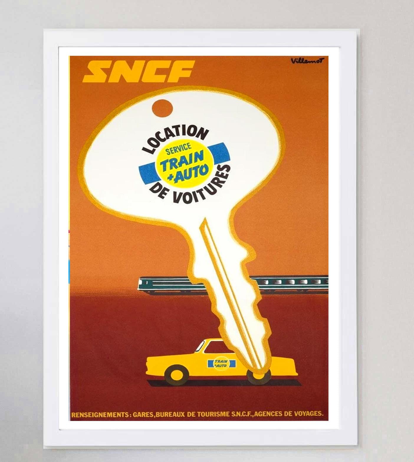 Fin du 20e siècle Affiche vintage d'origine Villemot, 1974 SNCF - Rail & Auto en vente