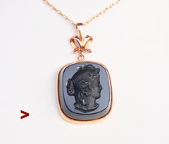 1974 Sowjetunion Russisch Griechisch Wiederbelebung Anhänger Quarz Cameo / 10,3 gr