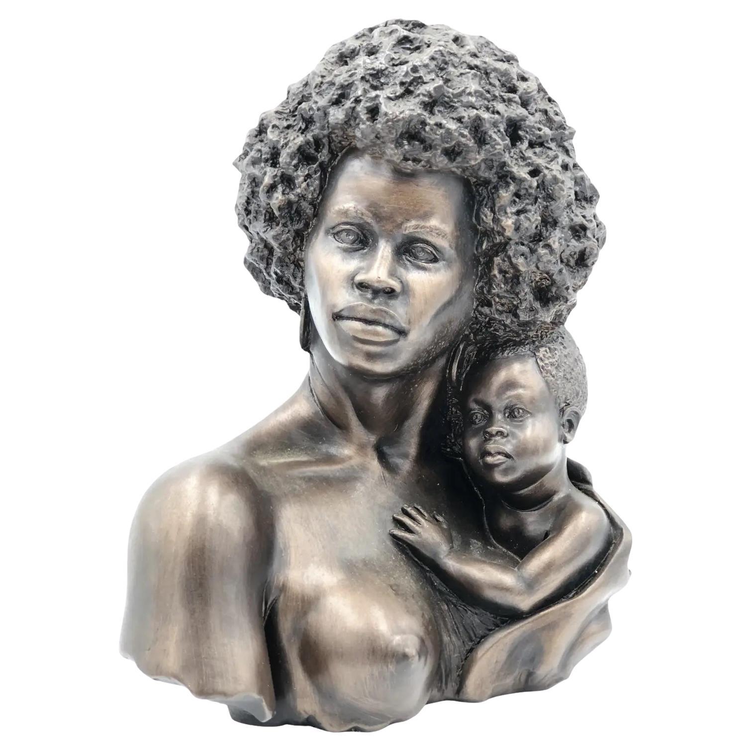 1974 v. Kendrick Modernist Sculpture Bust African American Mother Child For Sale