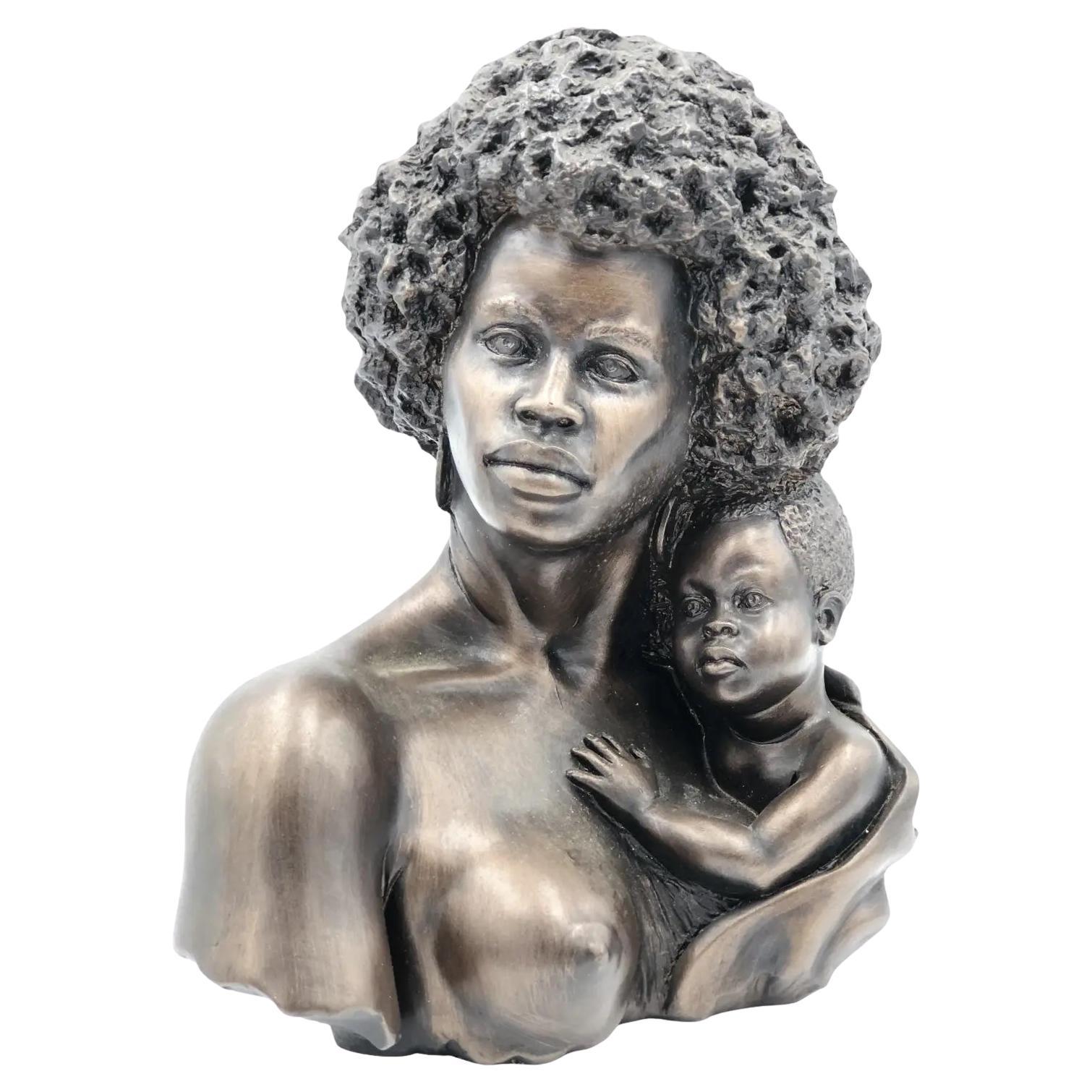 1974 v. Kendrick Escultura modernista Busto Madre Niño afroamericano