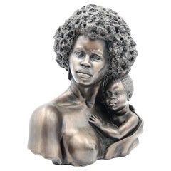 1974 v. Kendrick Modernist Sculpture Bust African American Mother Child
