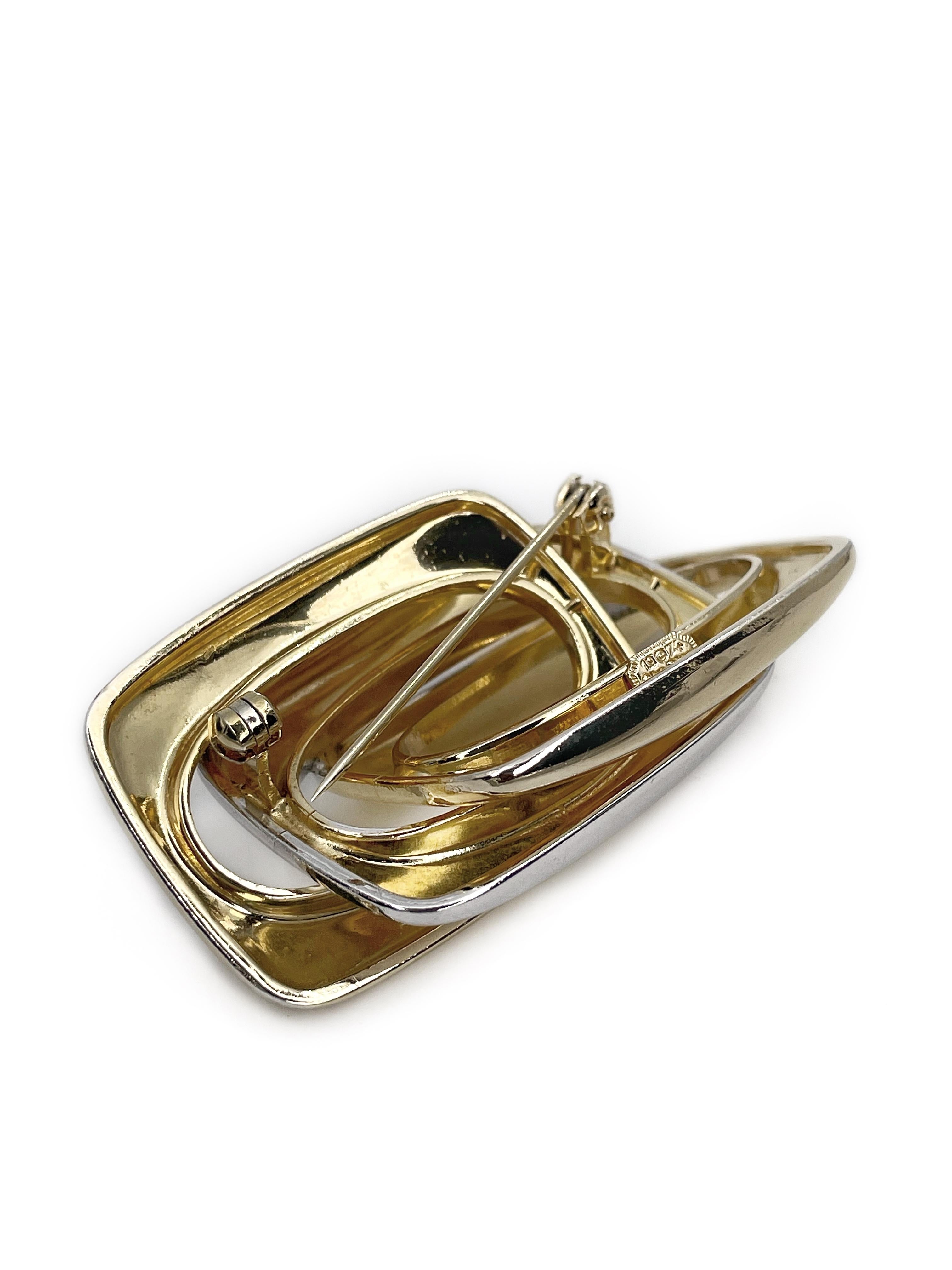 1974 Vintage Christian Dior Silver Gold Tone Abstract Pin Brooch In Fair Condition In Vilnius, LT