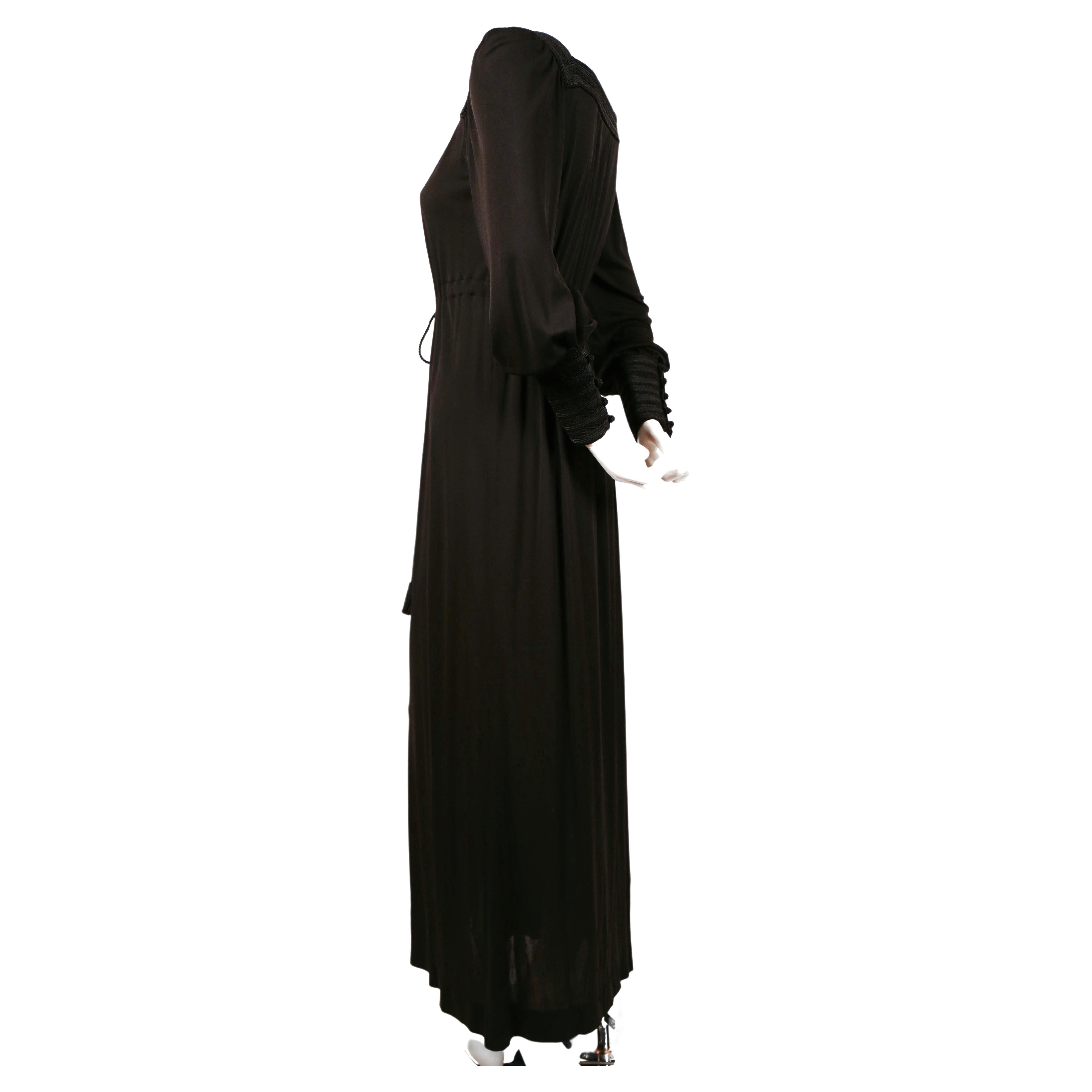 1974 YVES SAINT LAURENT black jersey gown with soutache trim In Good Condition For Sale In San Fransisco, CA