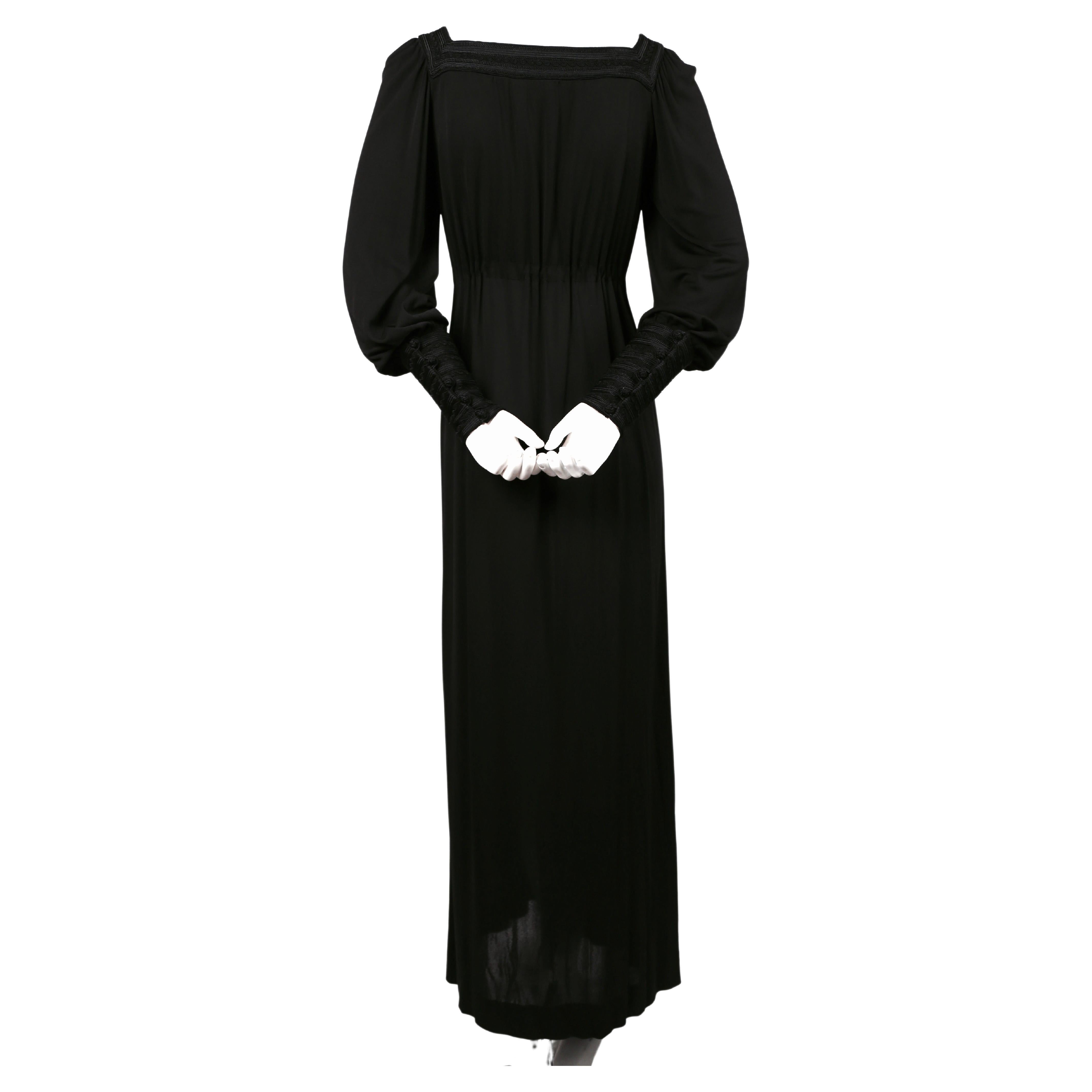 Women's 1974 YVES SAINT LAURENT black jersey gown with soutache trim For Sale