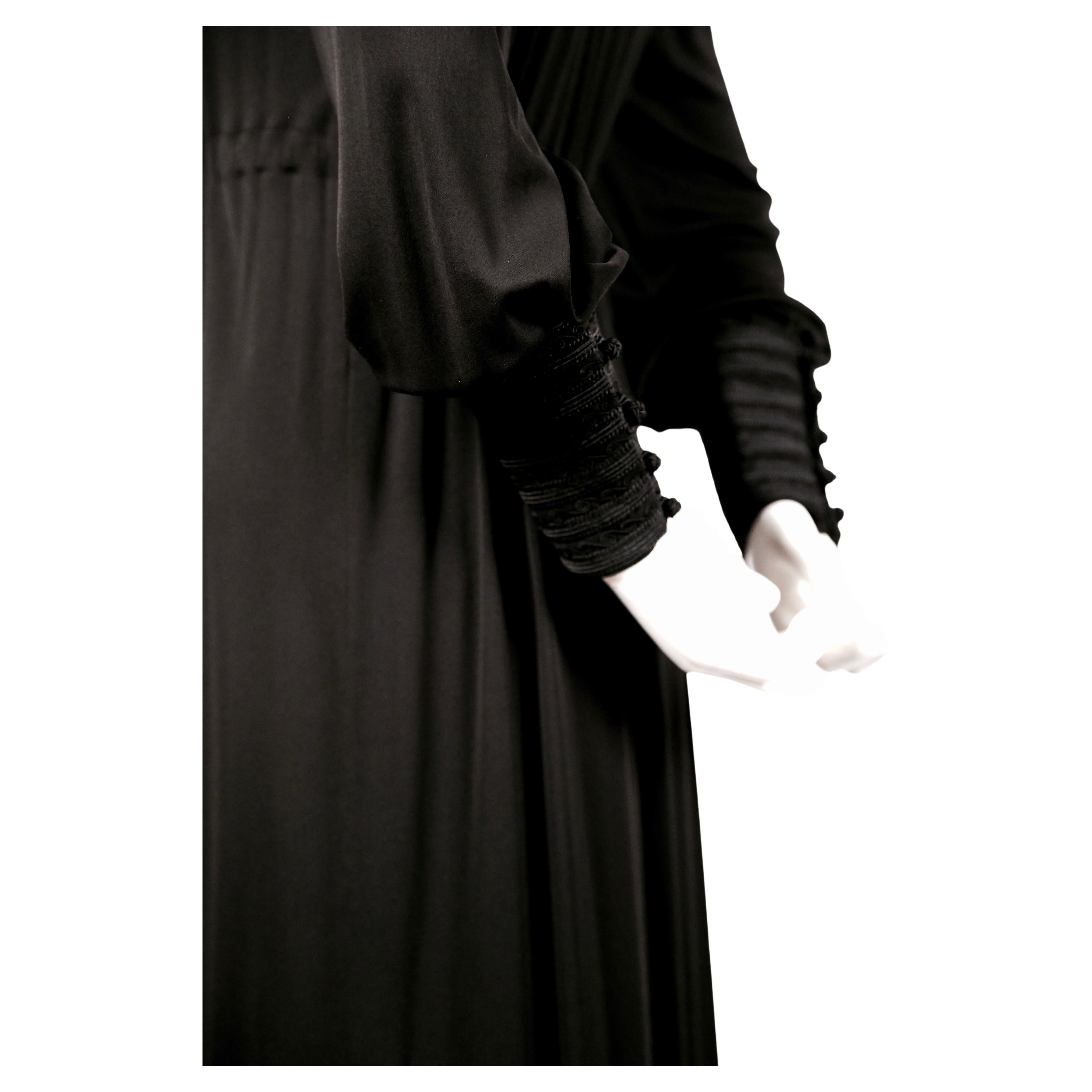 1974 YVES SAINT LAURENT black jersey gown with soutache trim For Sale 1