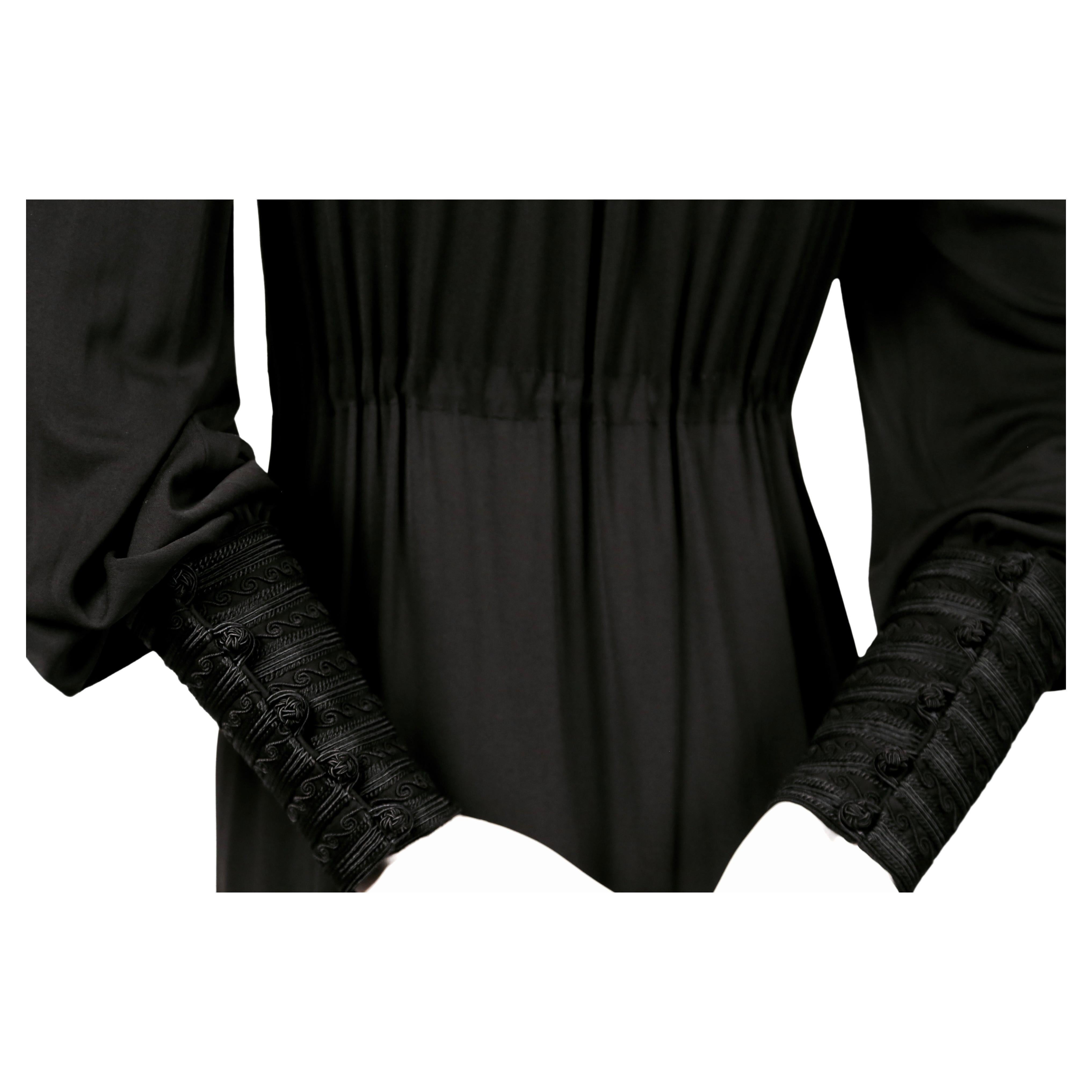 1974 YVES SAINT LAURENT black jersey gown with soutache trim For Sale 2