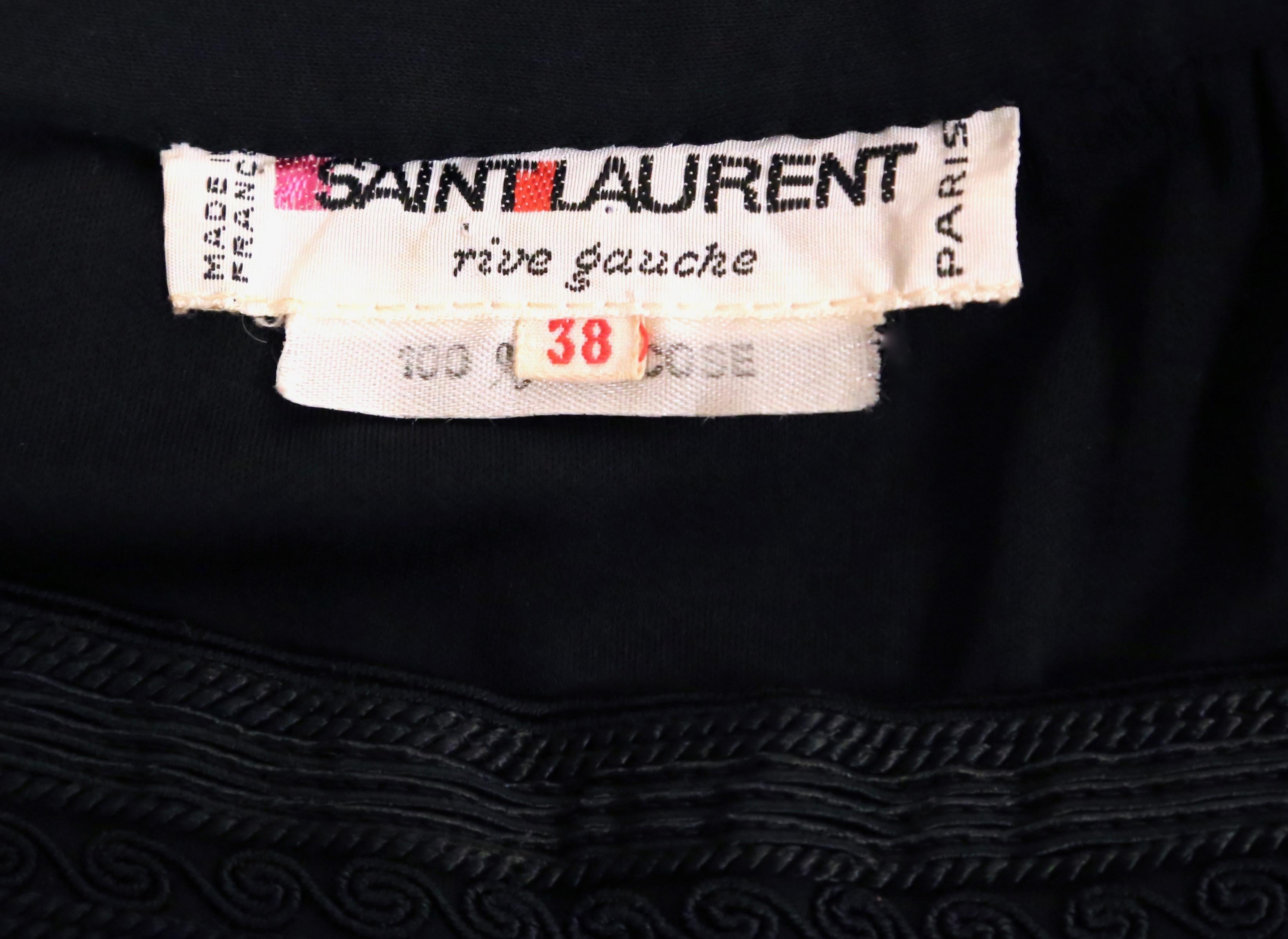 1974 YVES SAINT LAURENT black jersey gown with soutache trim For Sale 3