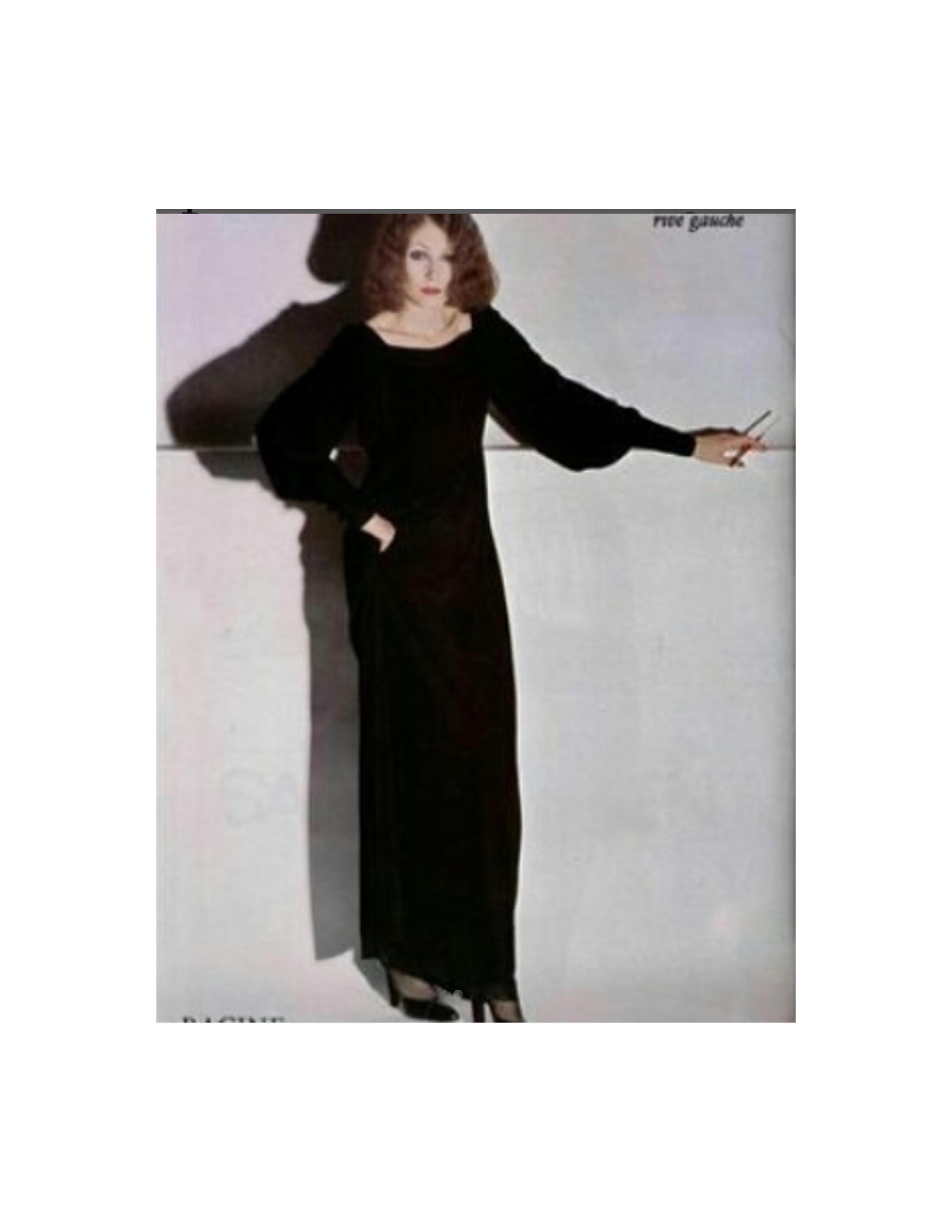 1974 YVES SAINT LAURENT black jersey gown with soutache trim For Sale 4